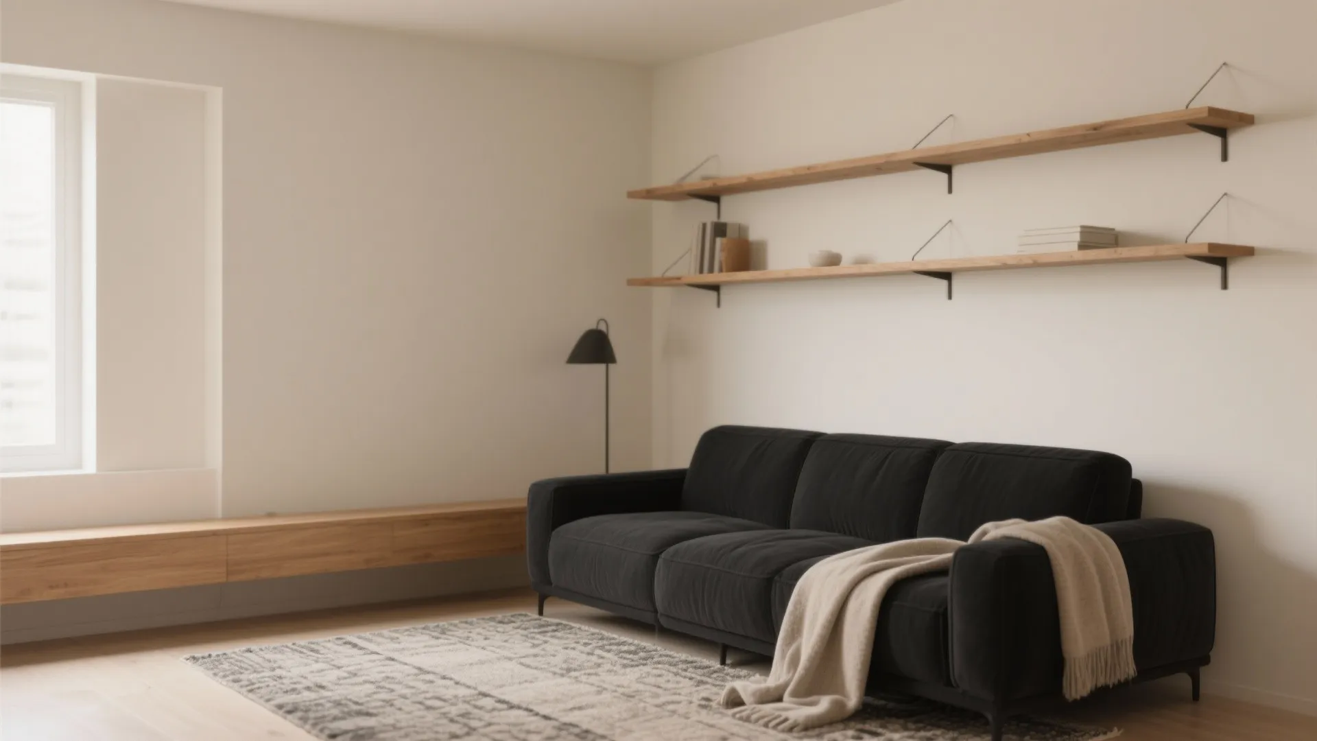 Minimalist Black Sofa with Neutral Decor