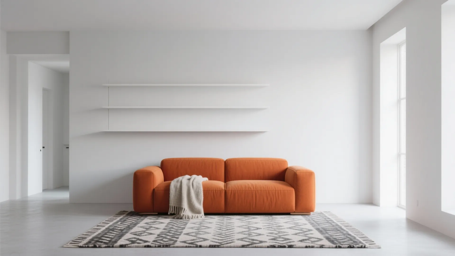 1. Minimalist Shelving with a Pop of Orange
