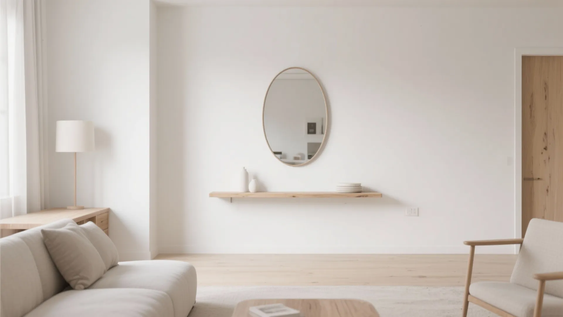 Minimalist Floating Shelf + Oval Mirror Combo