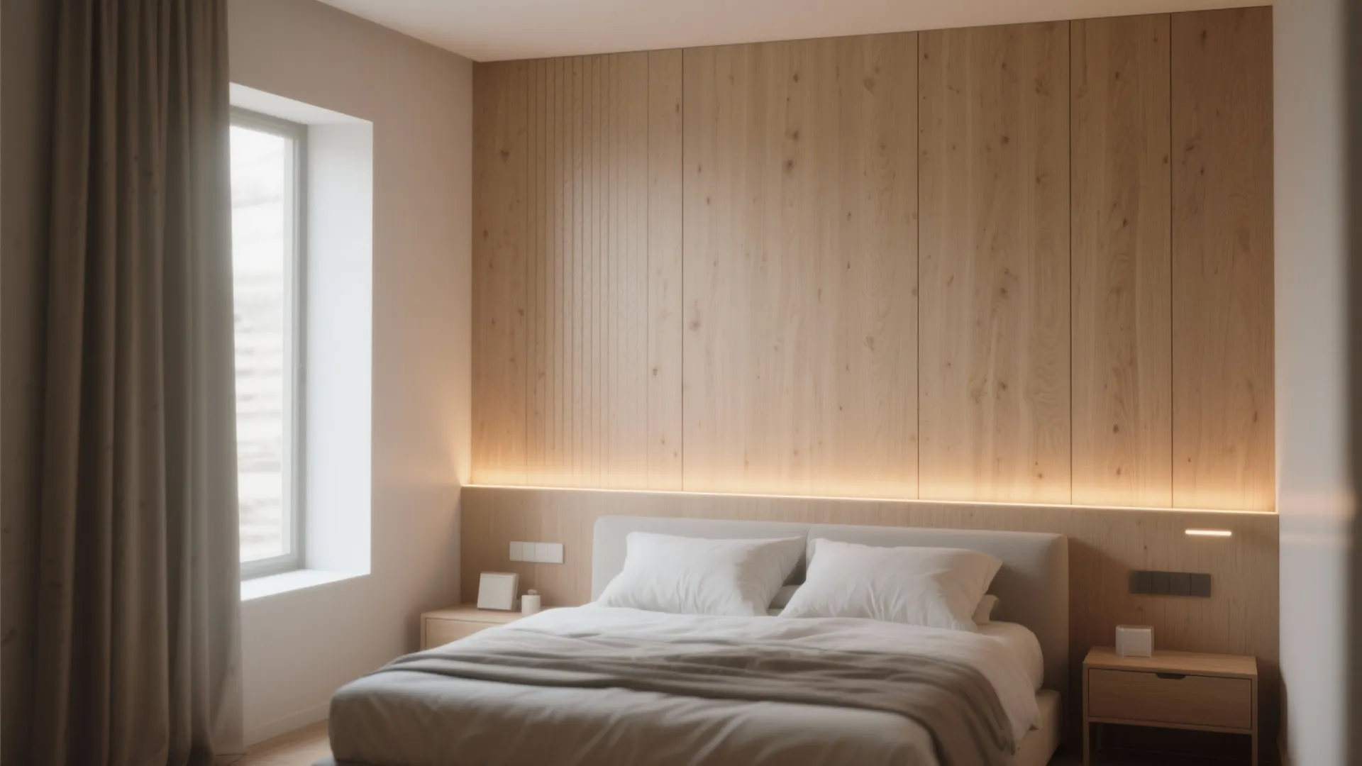 Minimalist Paneling with Warm Lighting