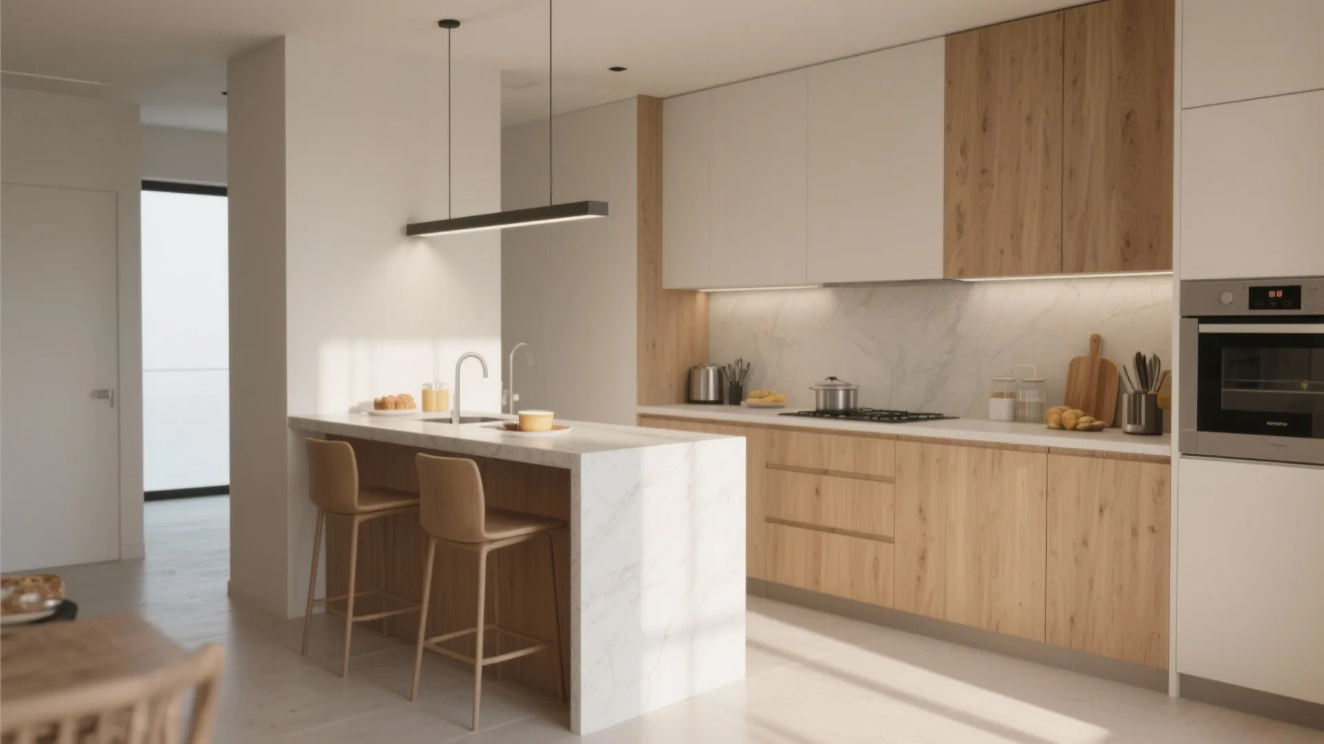 Minimalist slim peninsula in small kitchen