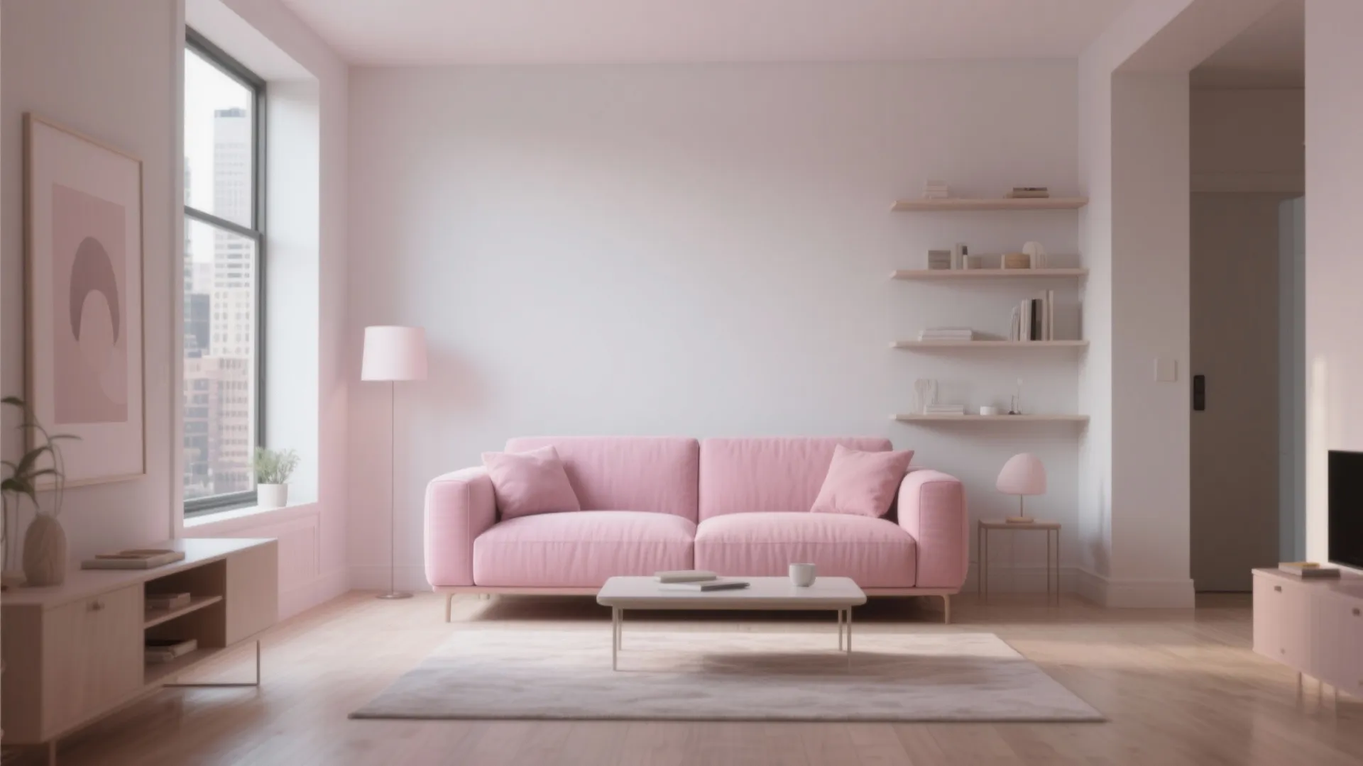1. Minimalist Chic with a Pink Sofa