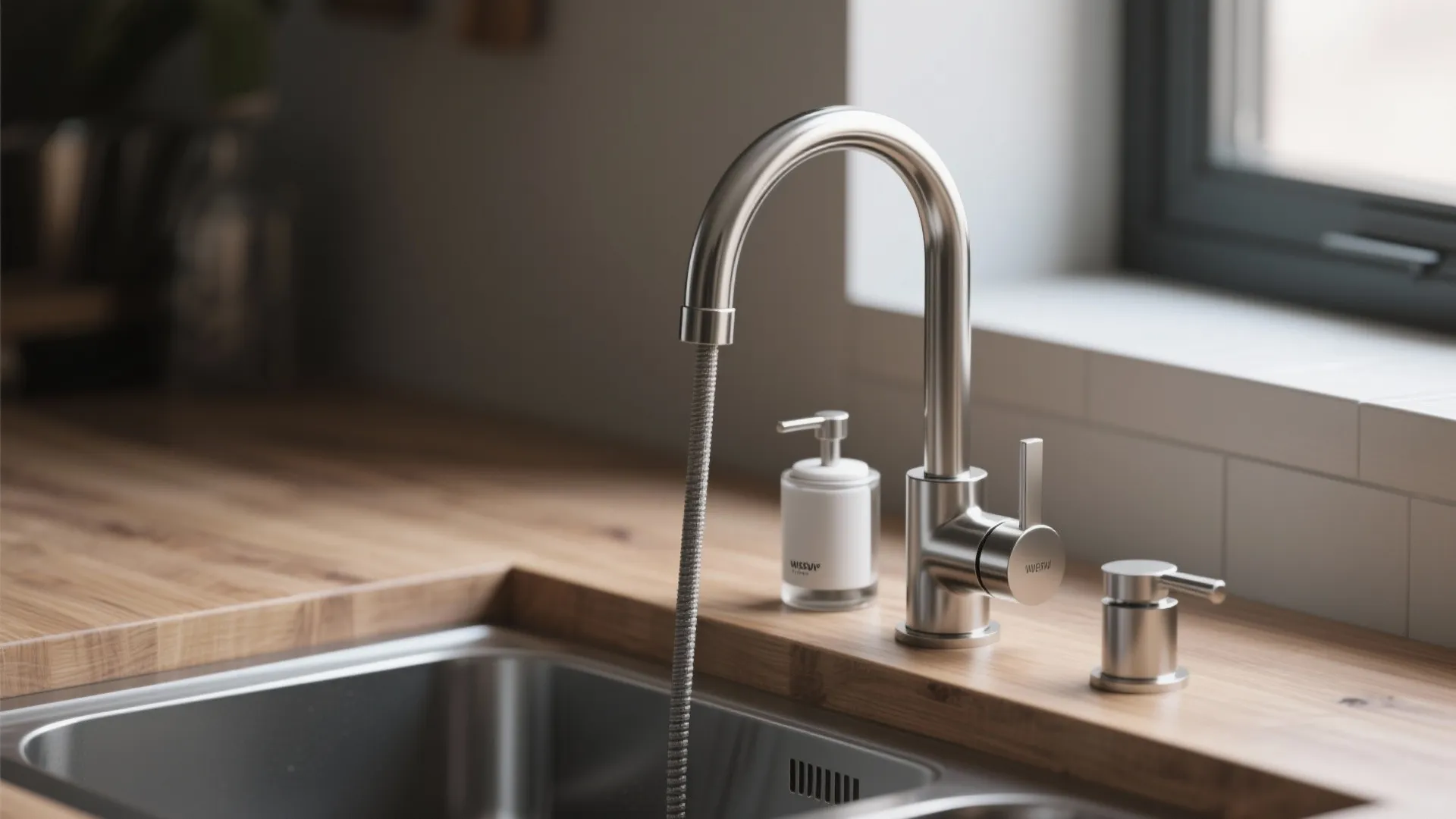1. Go minimalist with a pull-down faucet and integrated soap