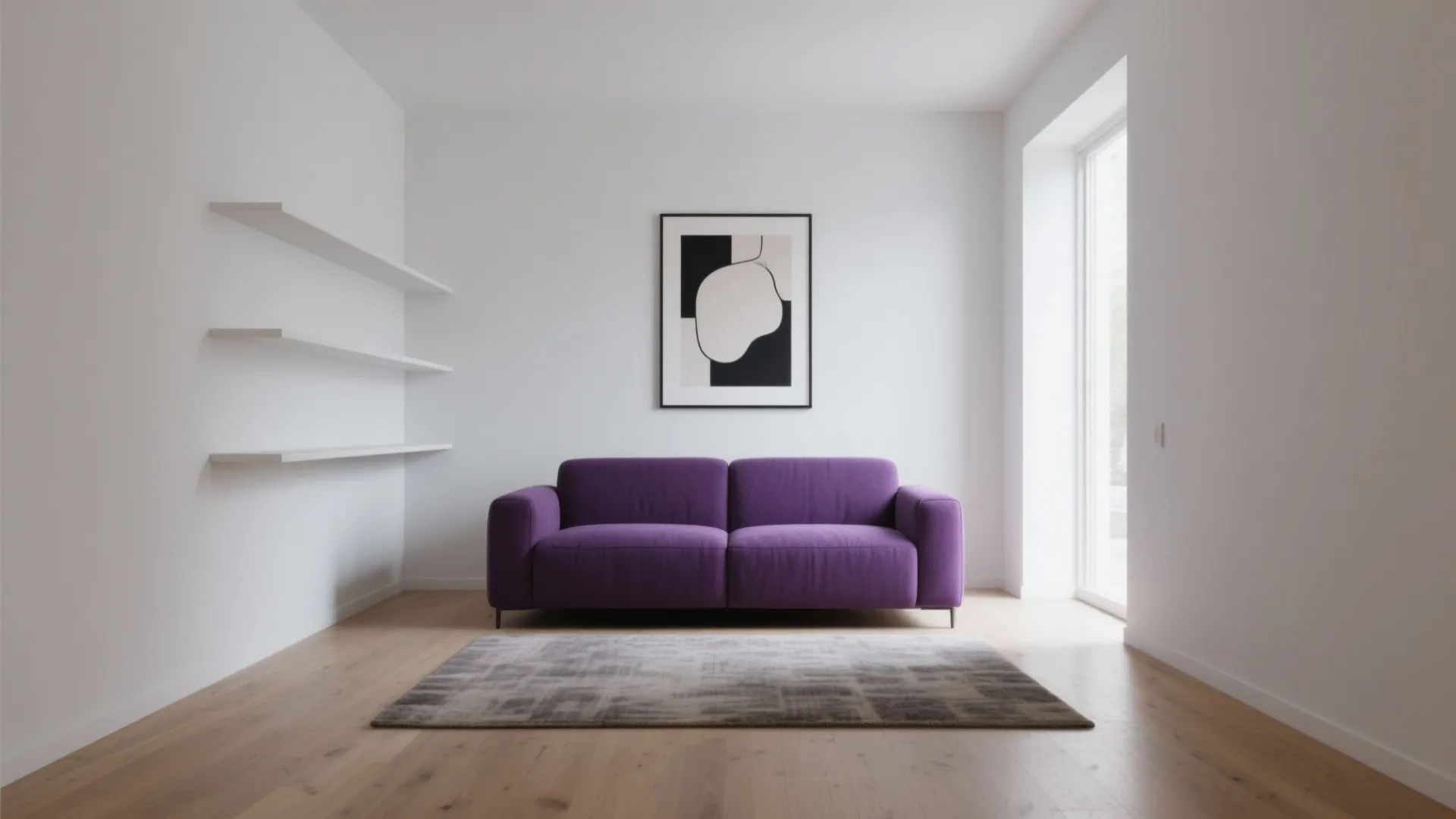 1. Minimalist Accents with a Purple Sofa