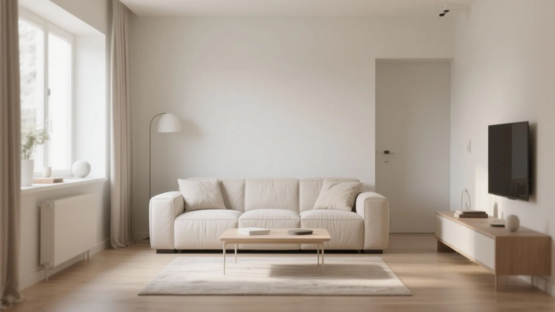 Minimalist living room with light-colored recliner and clean lines