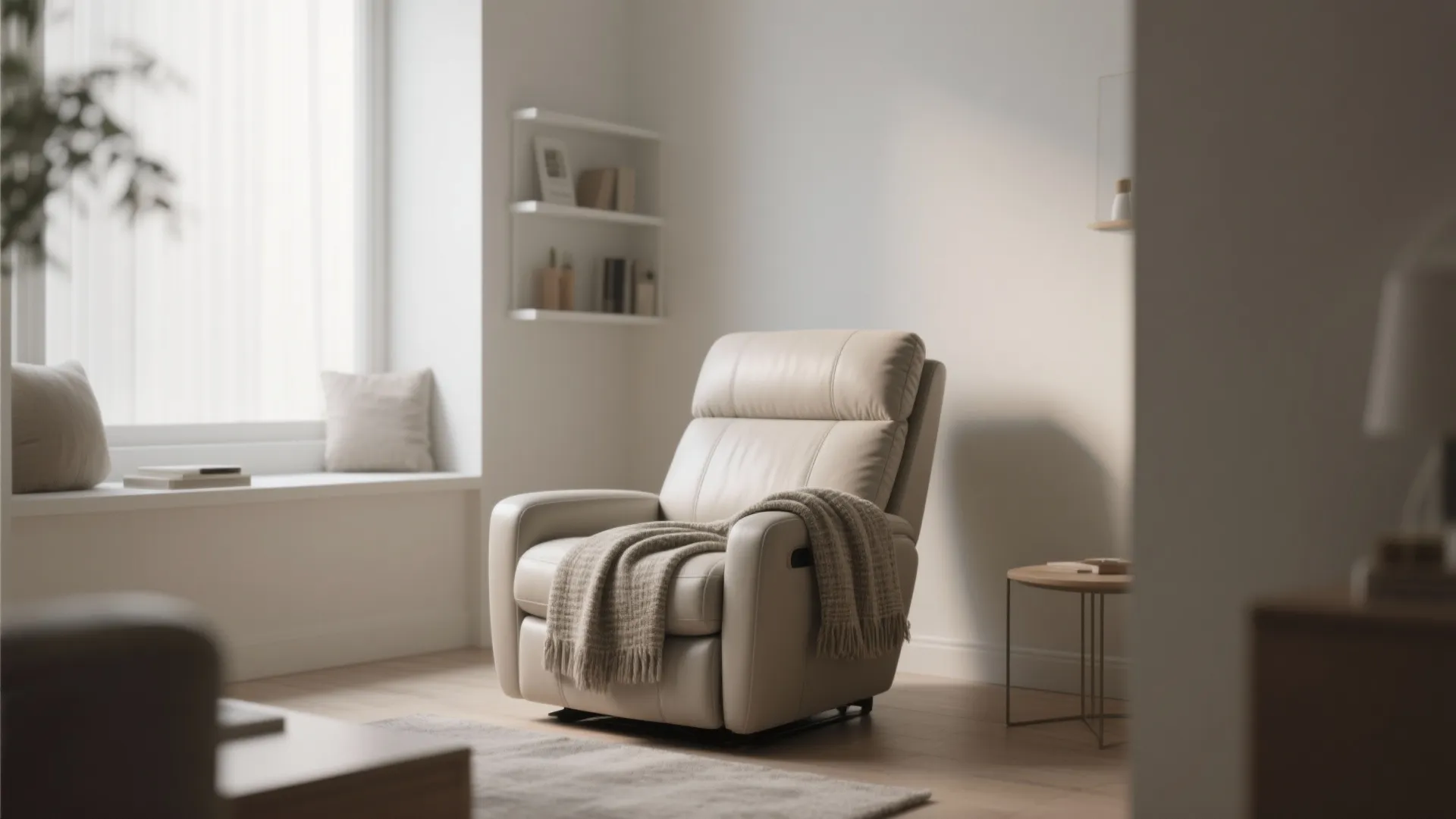 Minimalist small living room with a sleek recliner