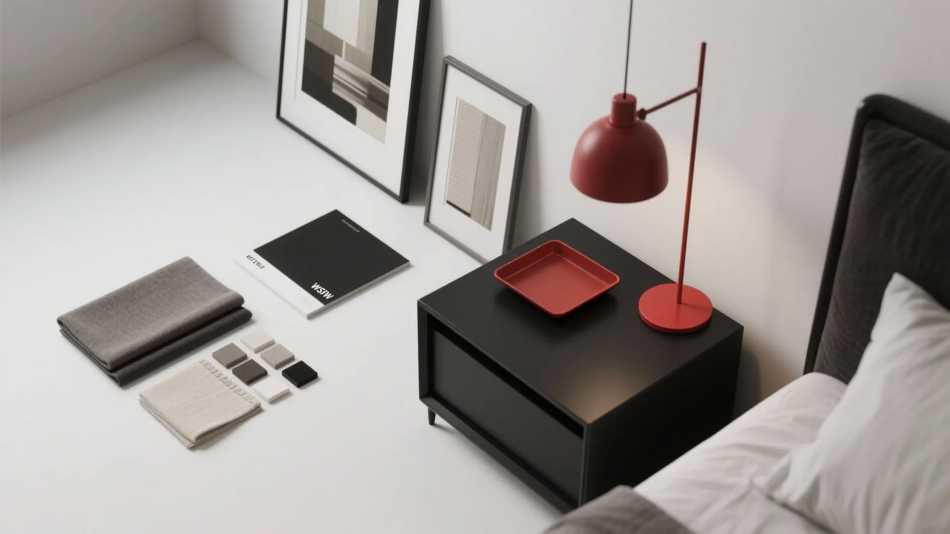 4. Minimalist Black with Pops of Scarlet