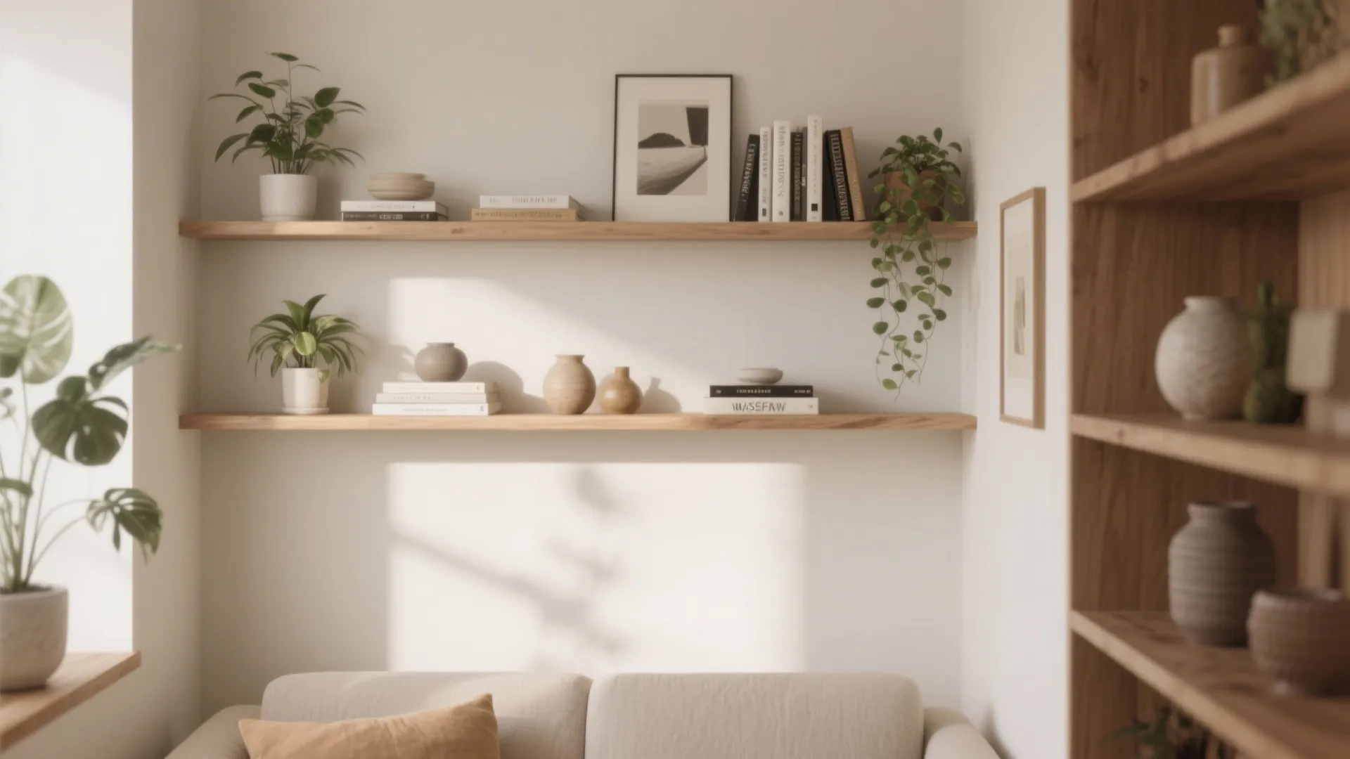 Minimalist shelving for uncluttered charm