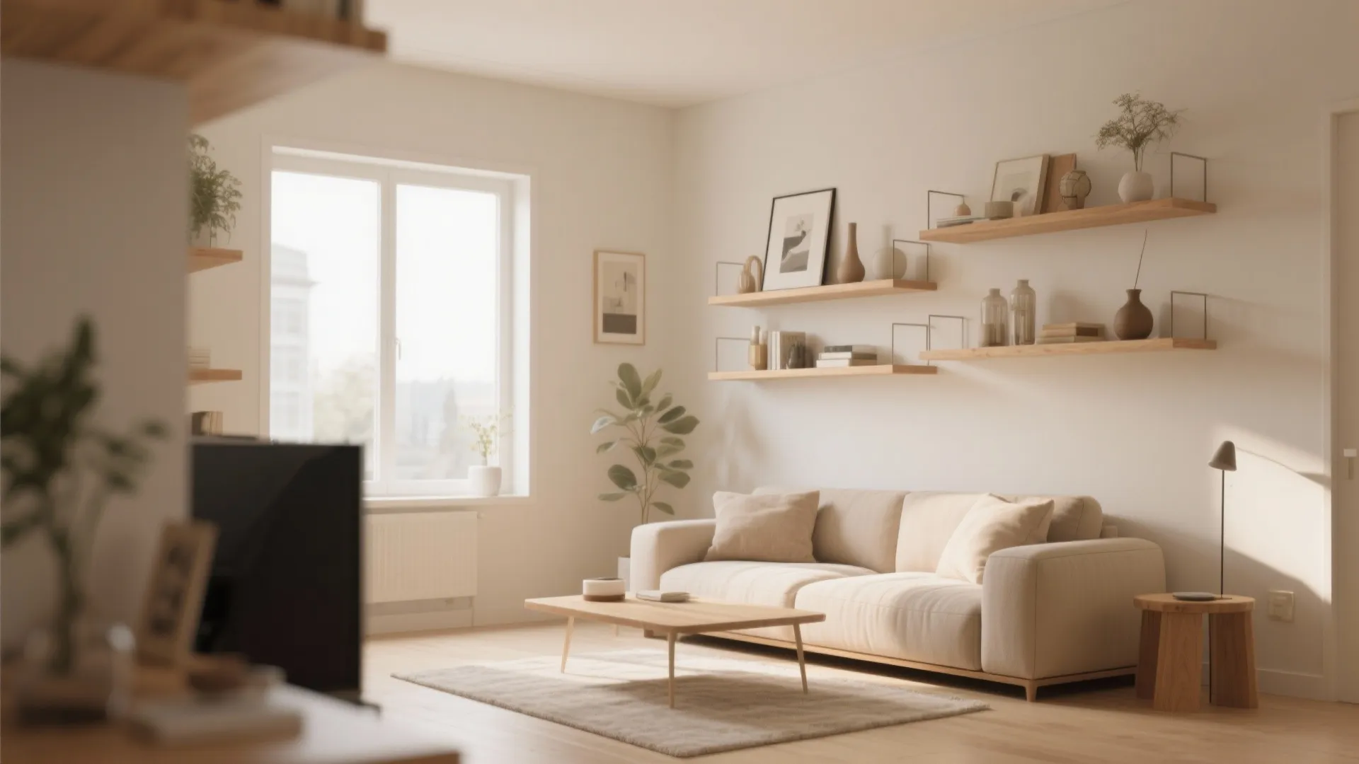1. Minimalist Shelving Against Beige Walls