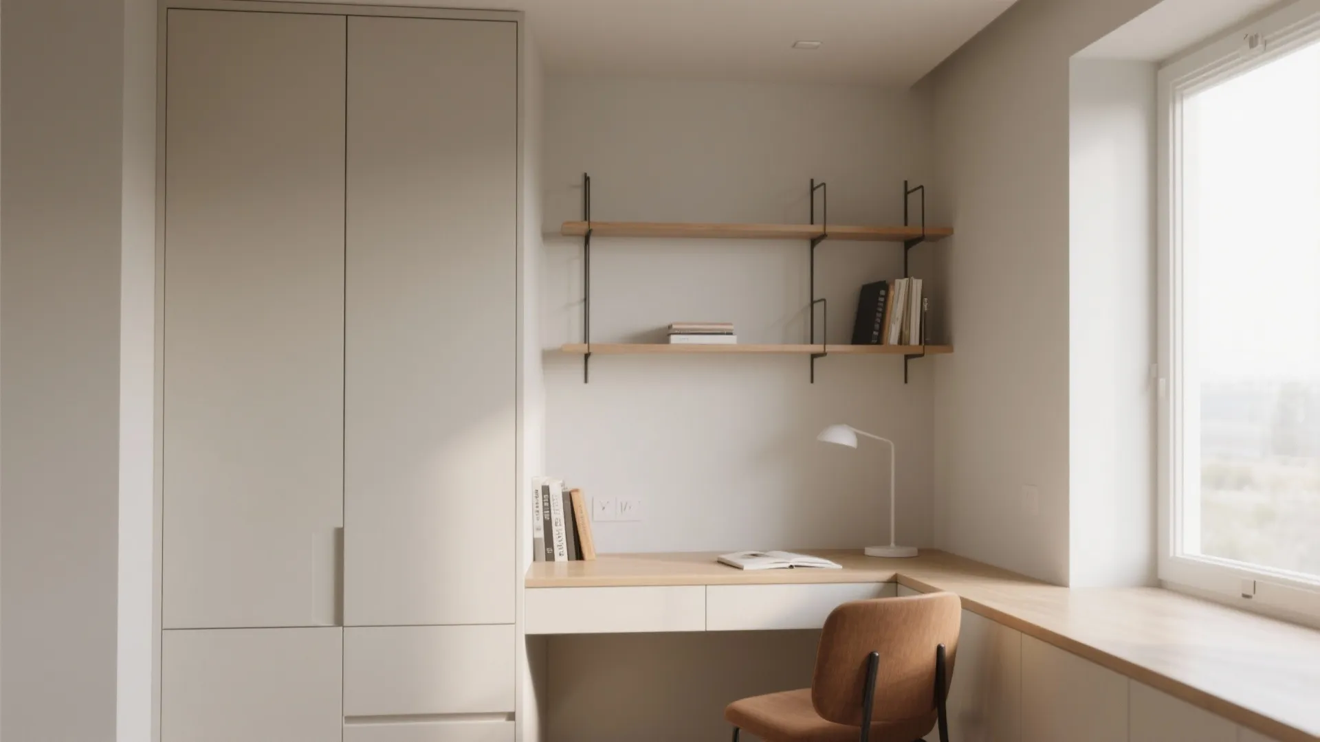 Minimalist shelving and hidden storage