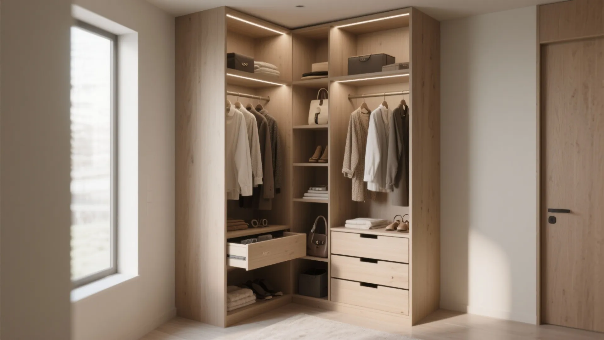 Minimalist shelving with hidden drawers