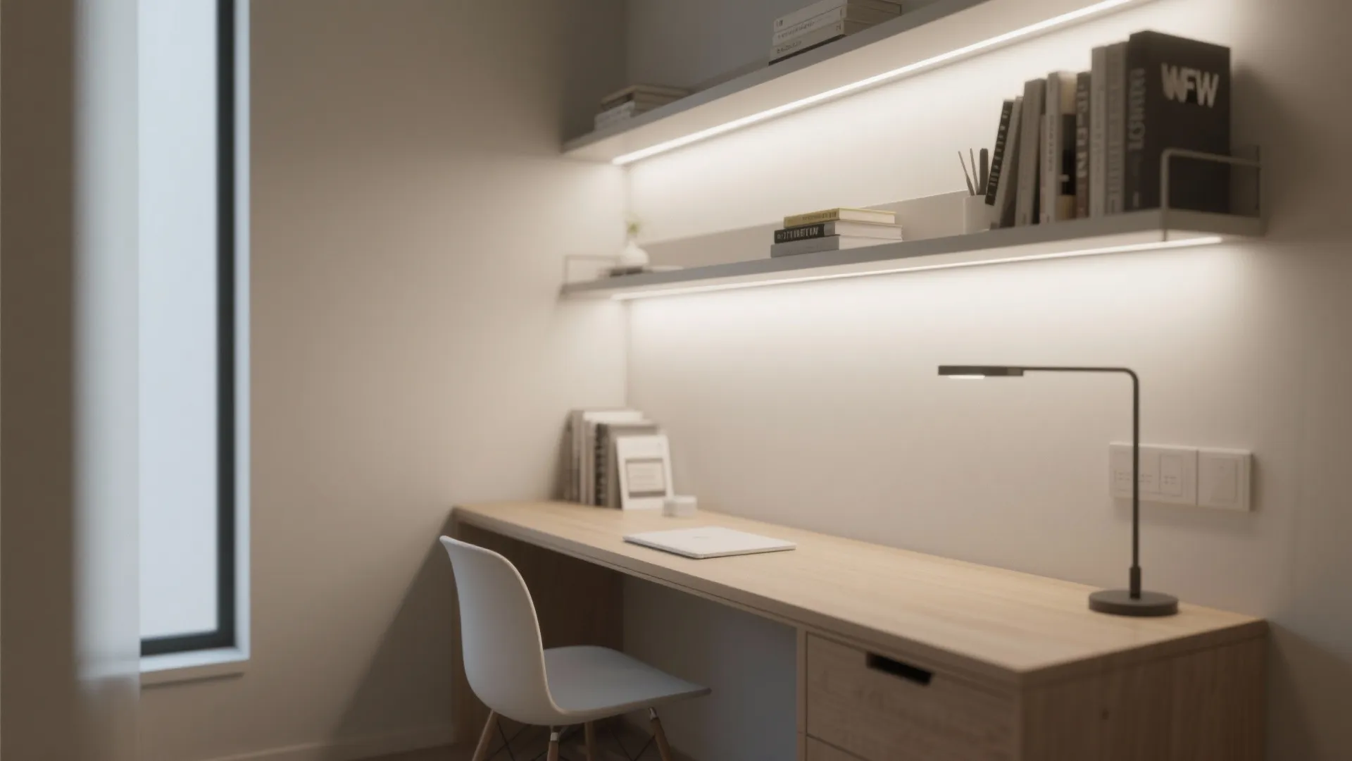 Minimalist shelving for visual clarity