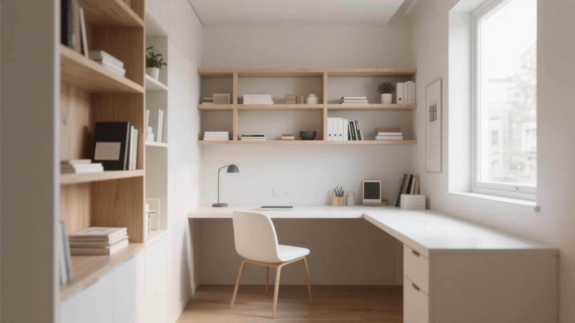 Minimalist shelving for a clean workspace