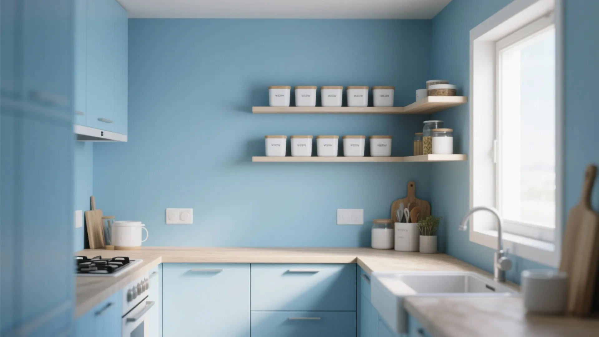 Minimalist Storage Against Sky Blue Walls