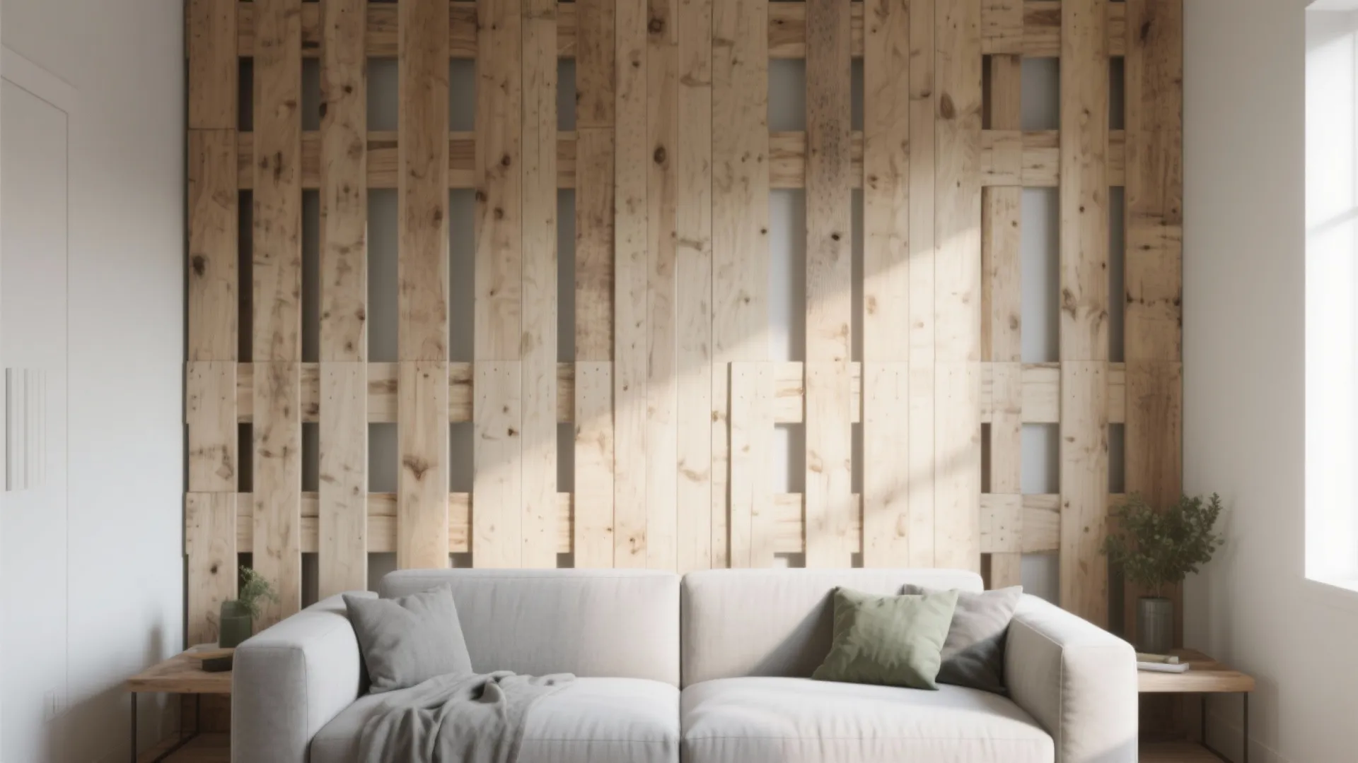 Minimalist Pallet Slat Wall in the Living Room