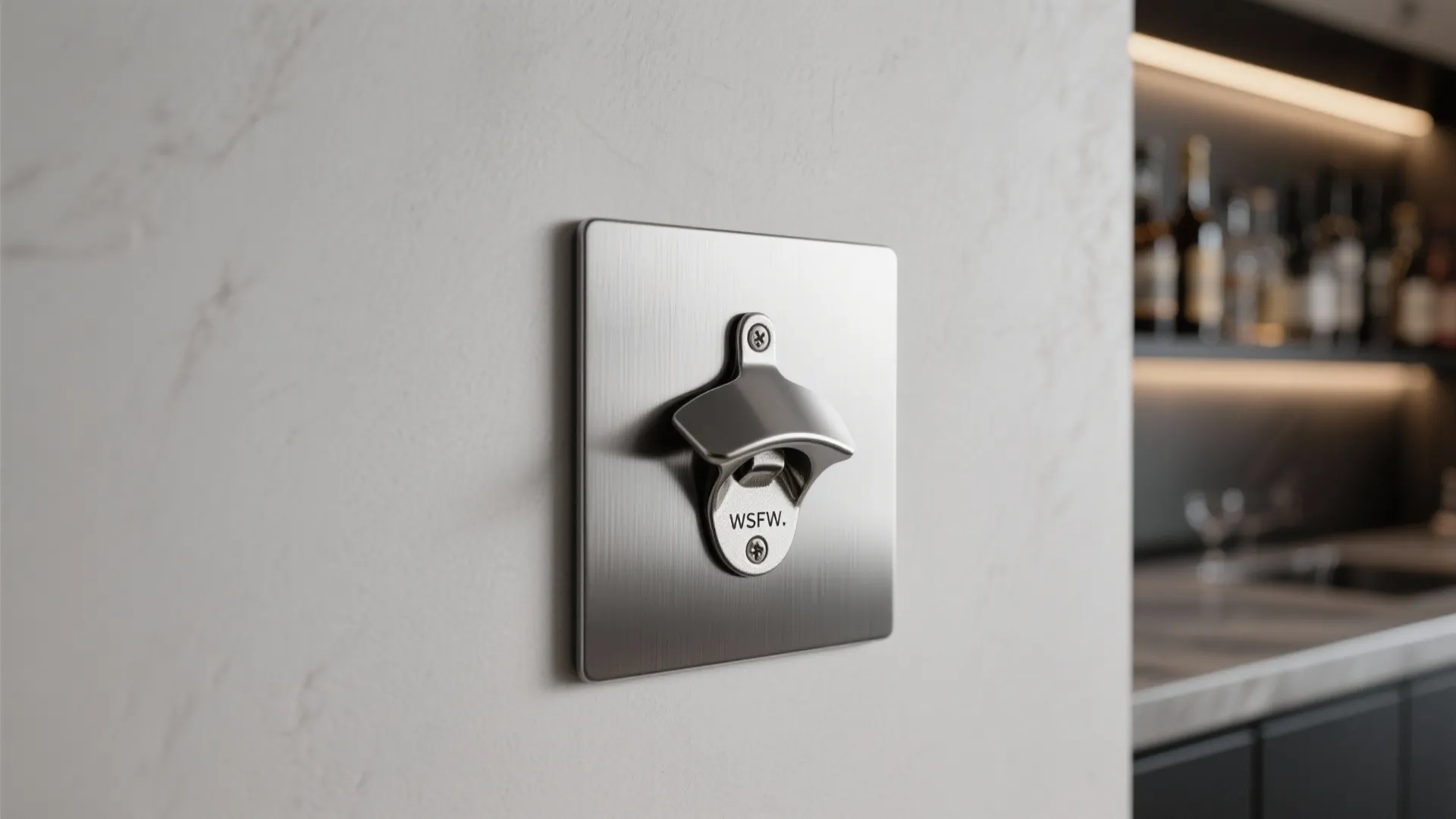 Brushed steel plate with flush bottle opener