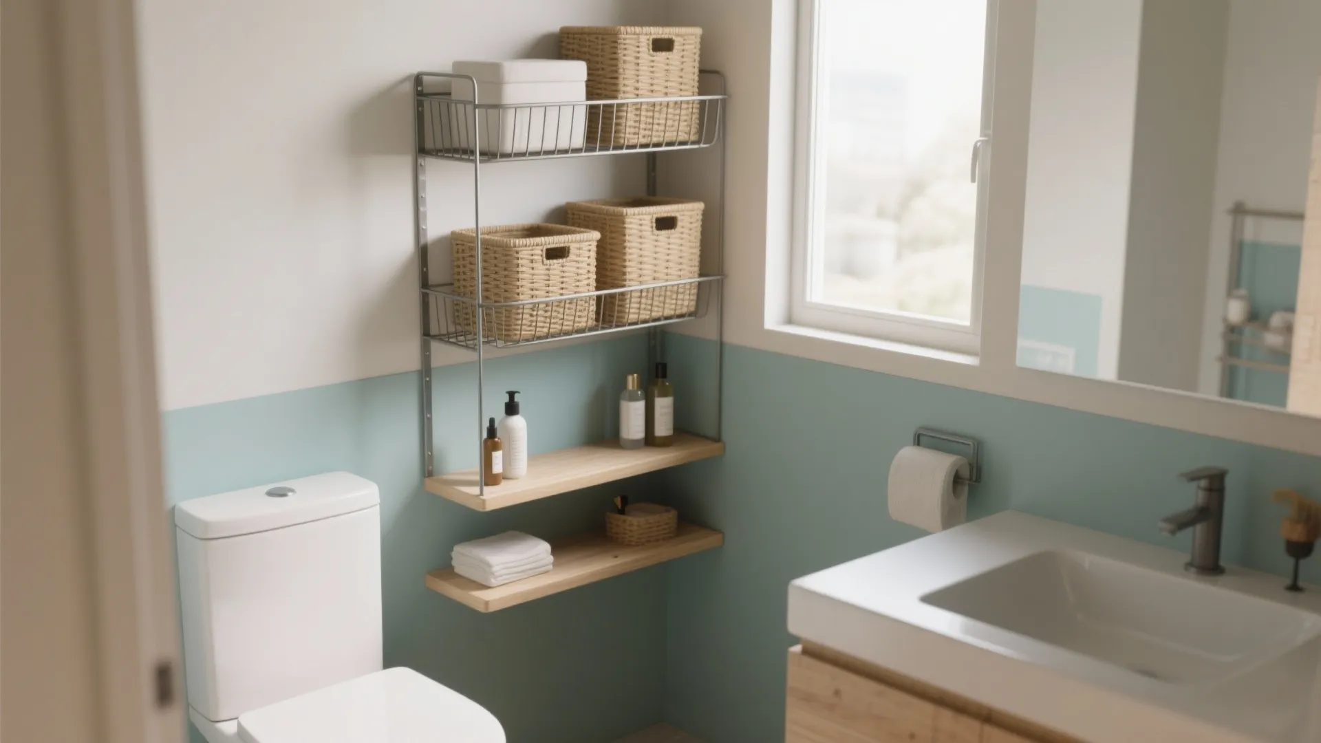Minimalist bathroom storage with Big Lots finds