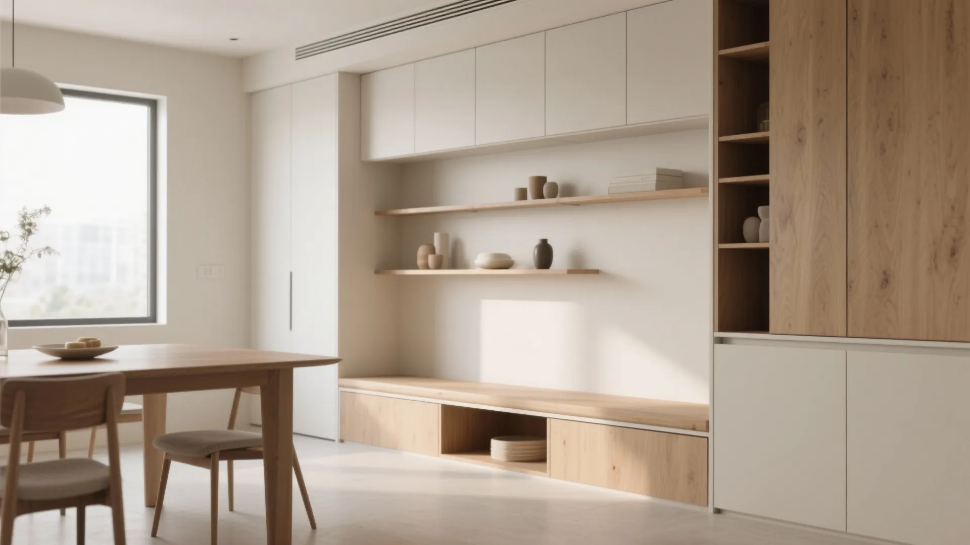 Minimalist dining hall storage design