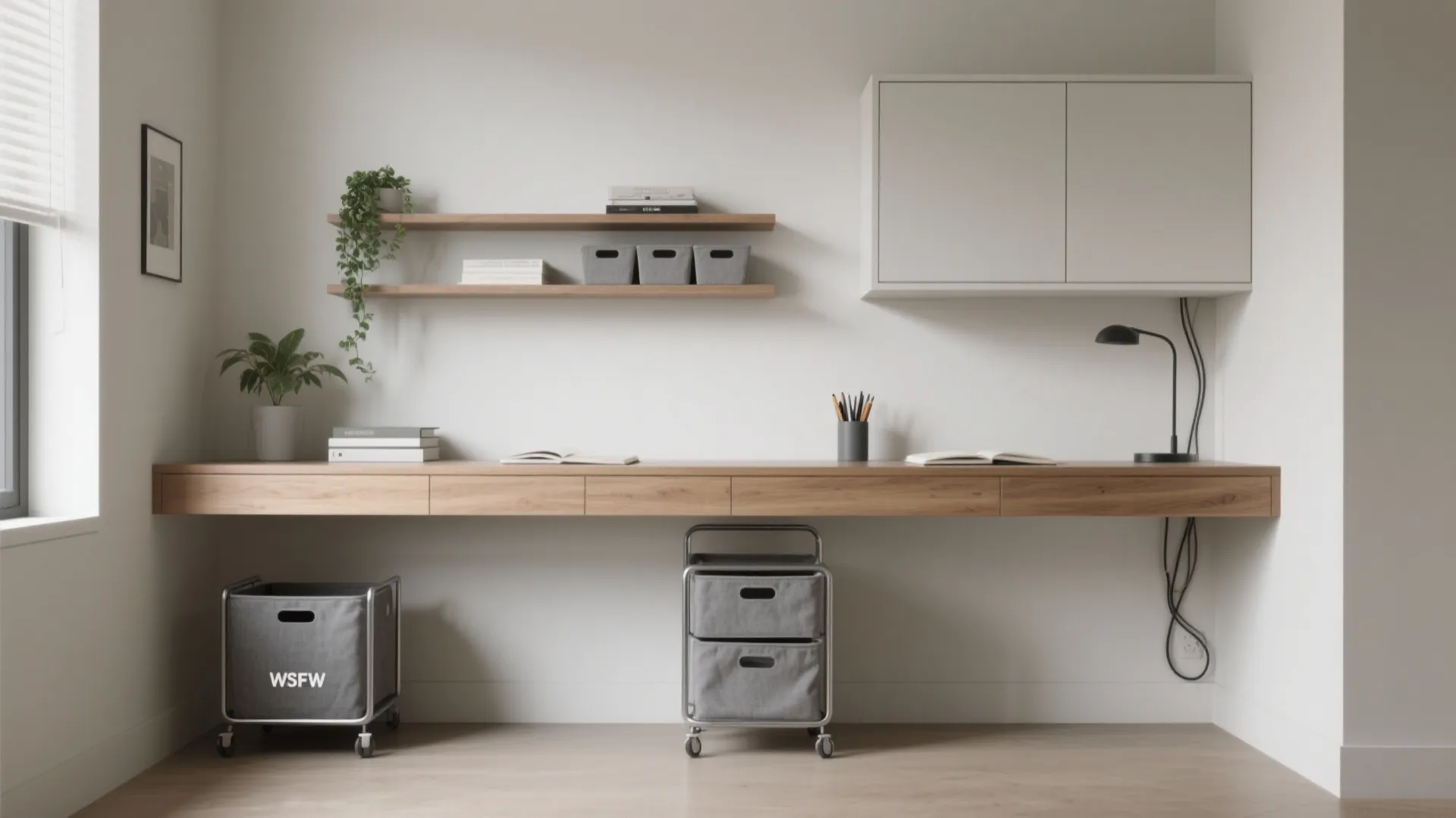 Minimalist storage for study zones