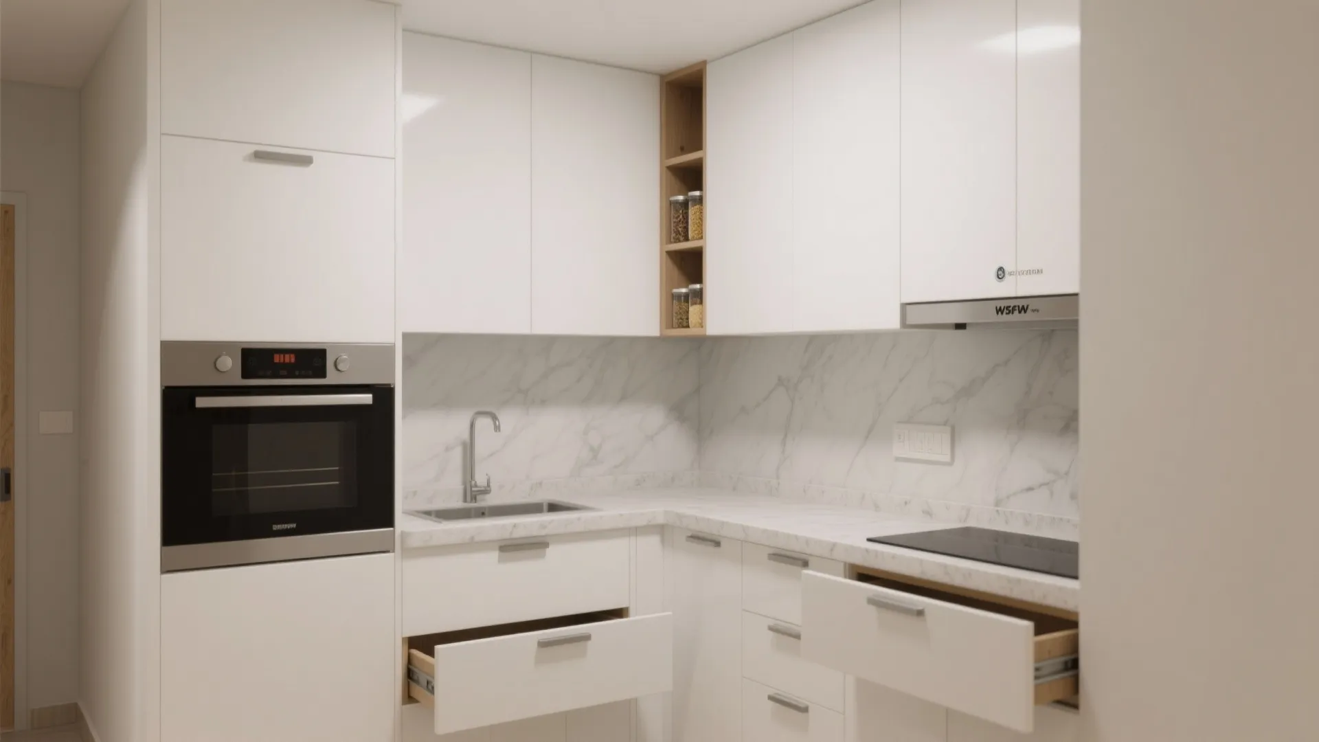 Minimalist Kitchen Storage in a 1 BHK