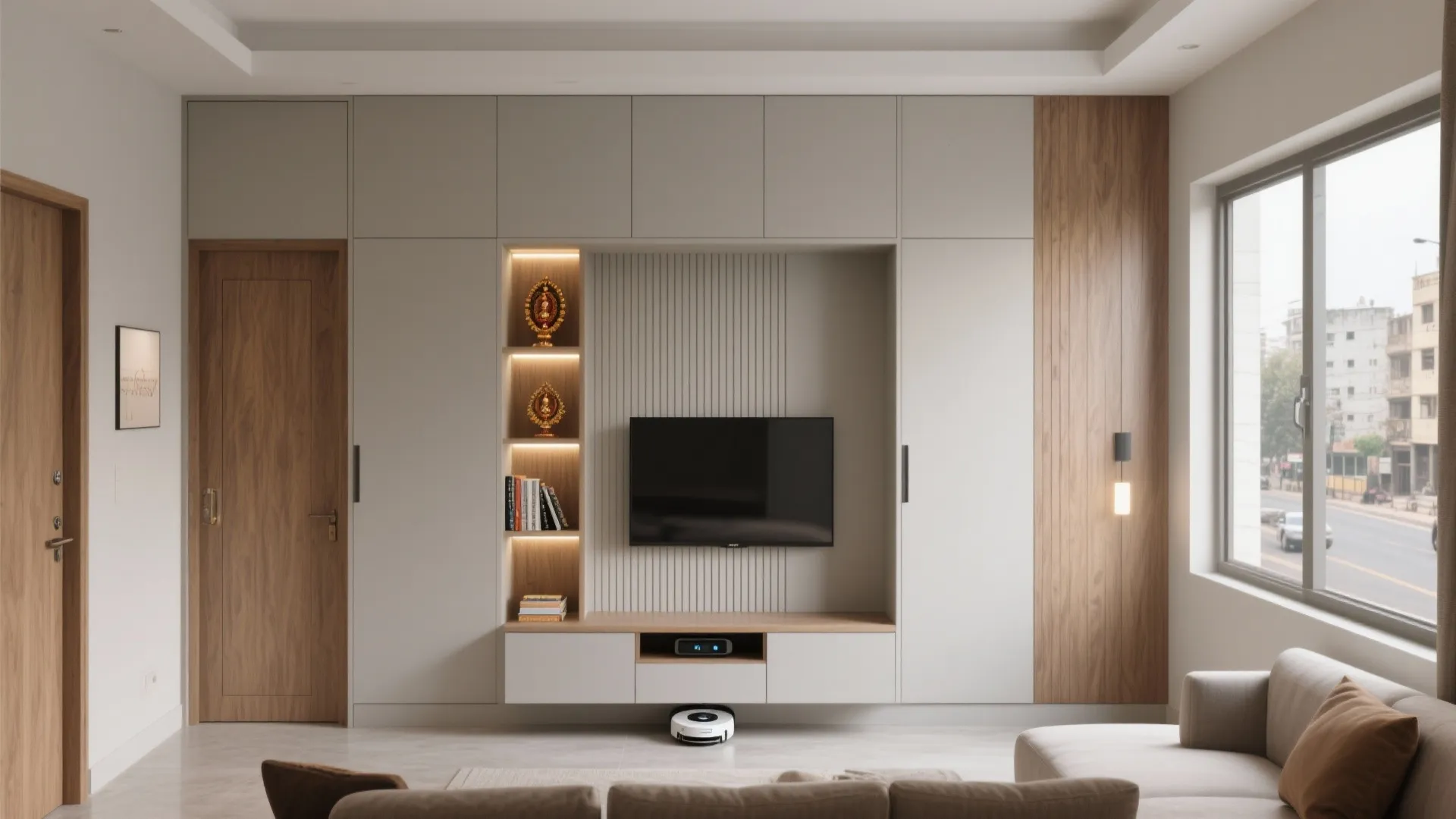 Minimalist storage for entry, living, and bedrooms