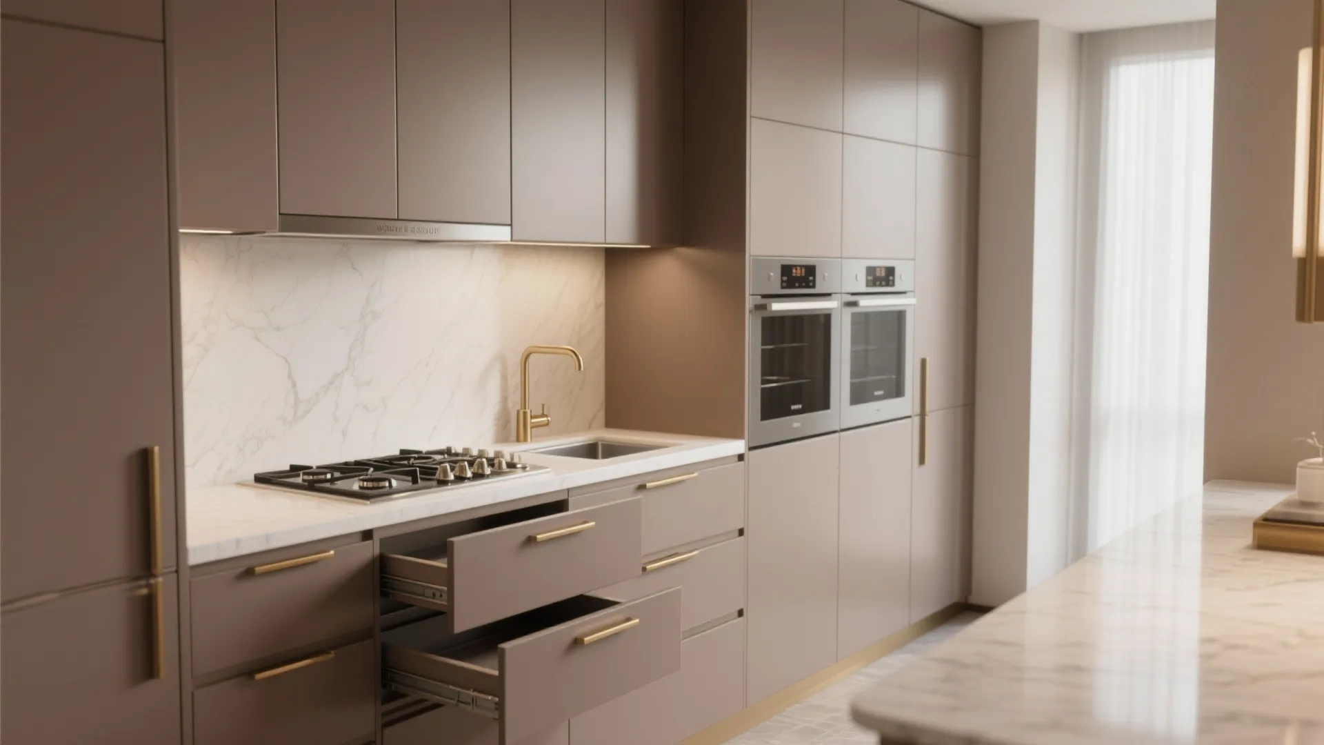 Minimalist kitchen storage that still feels plush