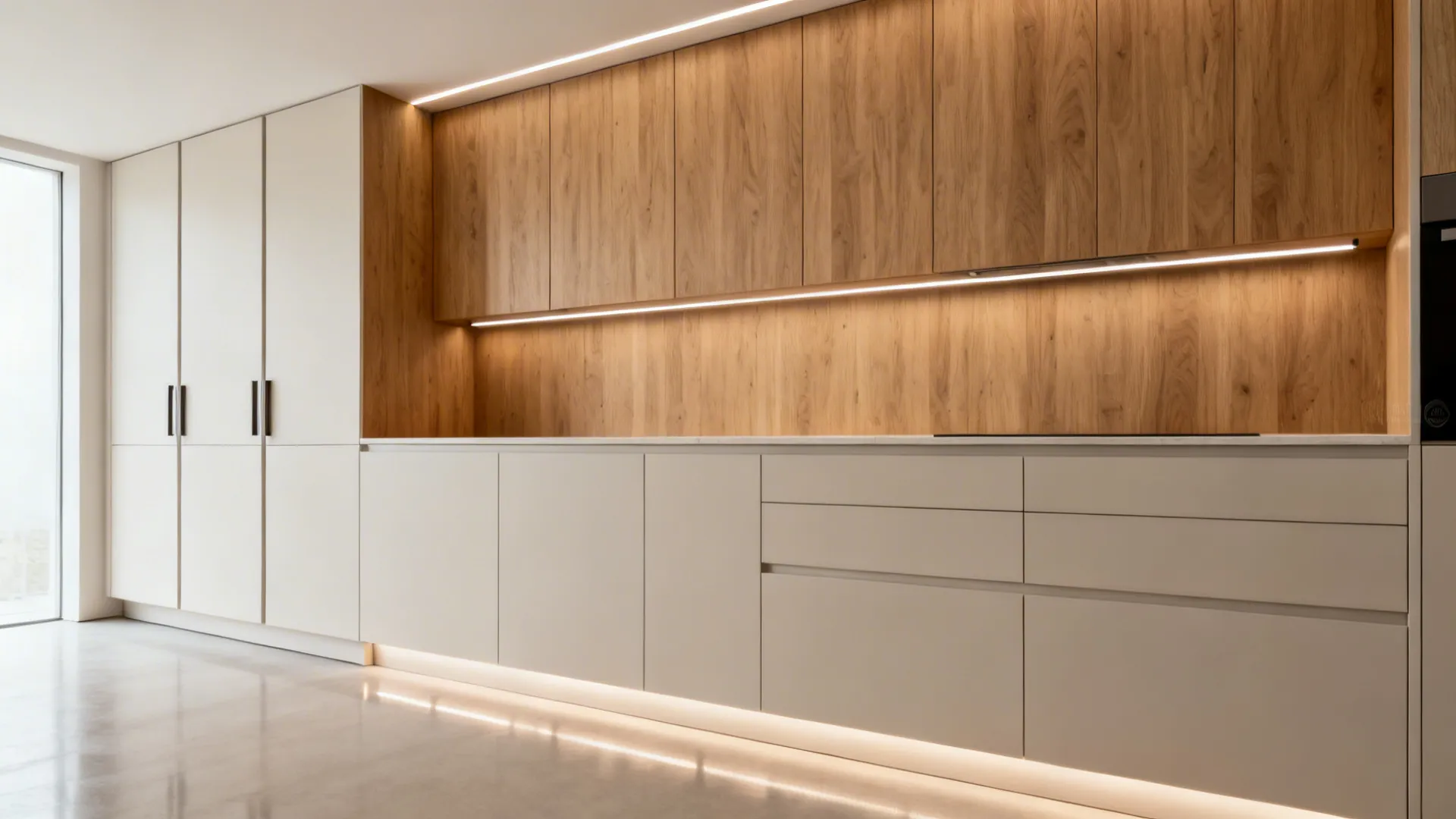 Minimalist One-Wall Storage with Hidden Lines