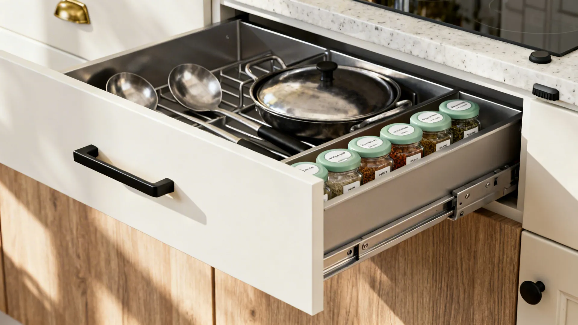 1) Minimalist Storage with Masala-Proof Finishes