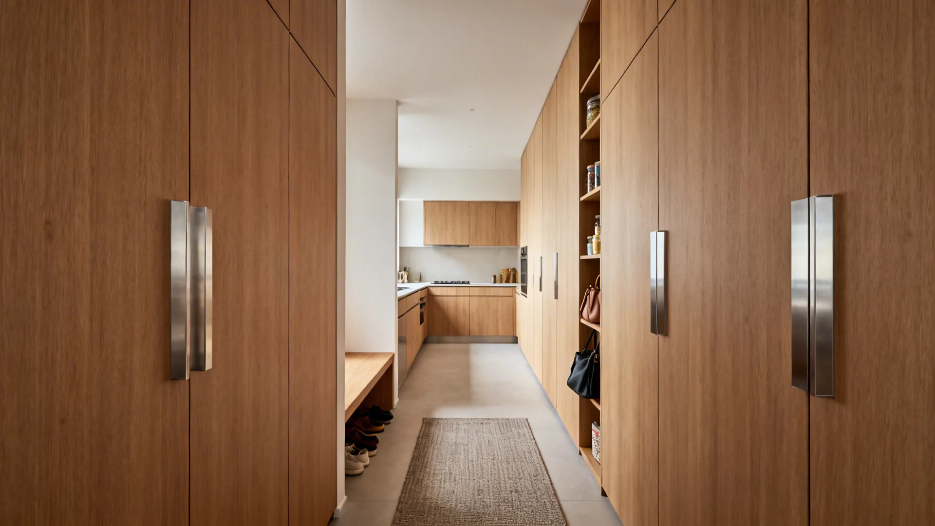 Minimalist Storage That Blends Hall and Kitchen