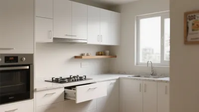 Modern White Kitchen with Marble Countertops