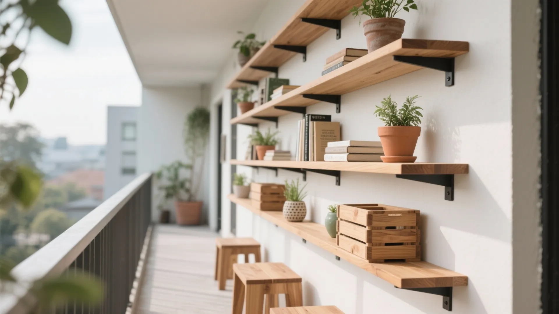 1) Minimalist balcony storage that doubles as decor