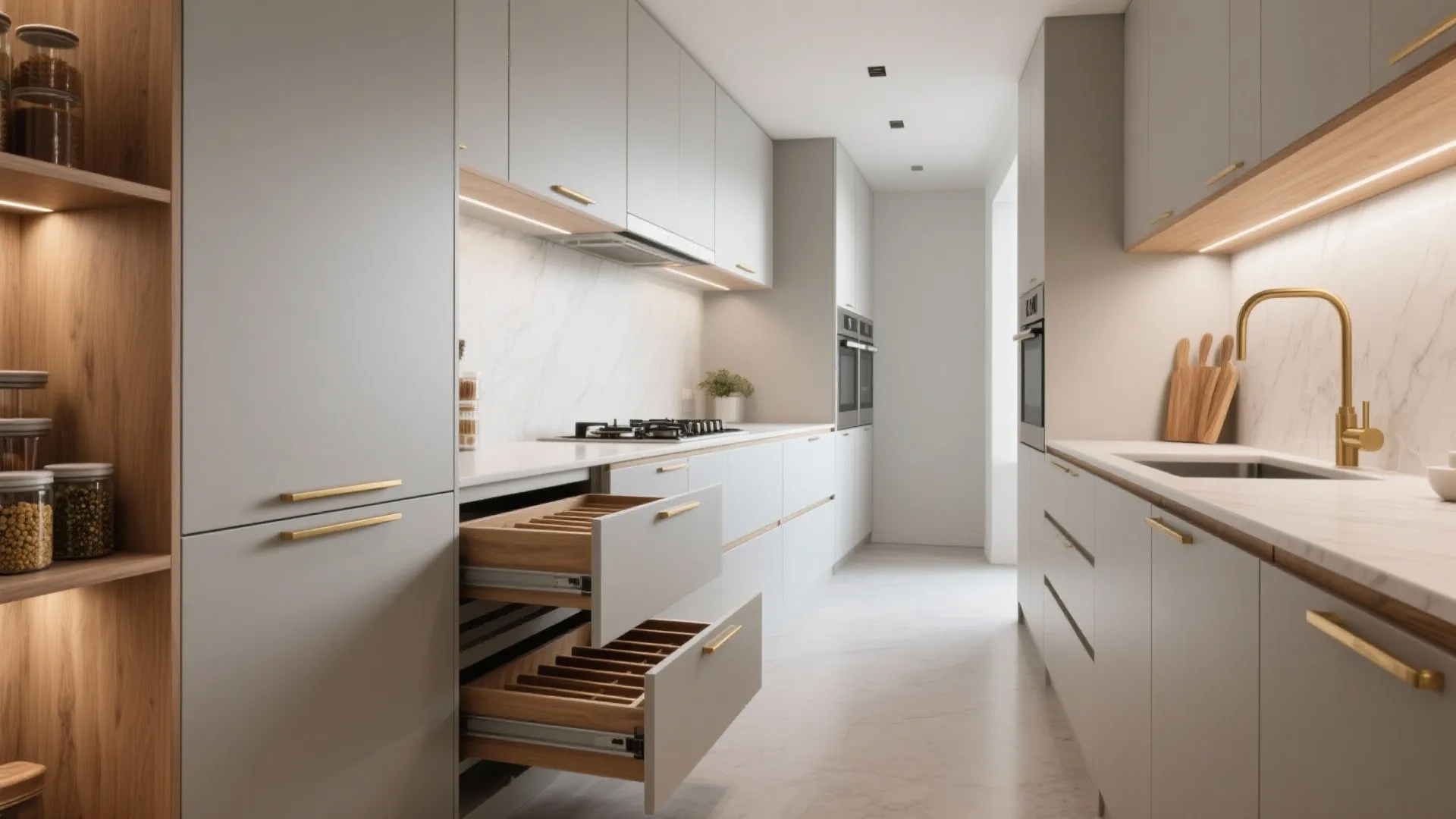 Minimalist Kitchen Storage with Hidden Function