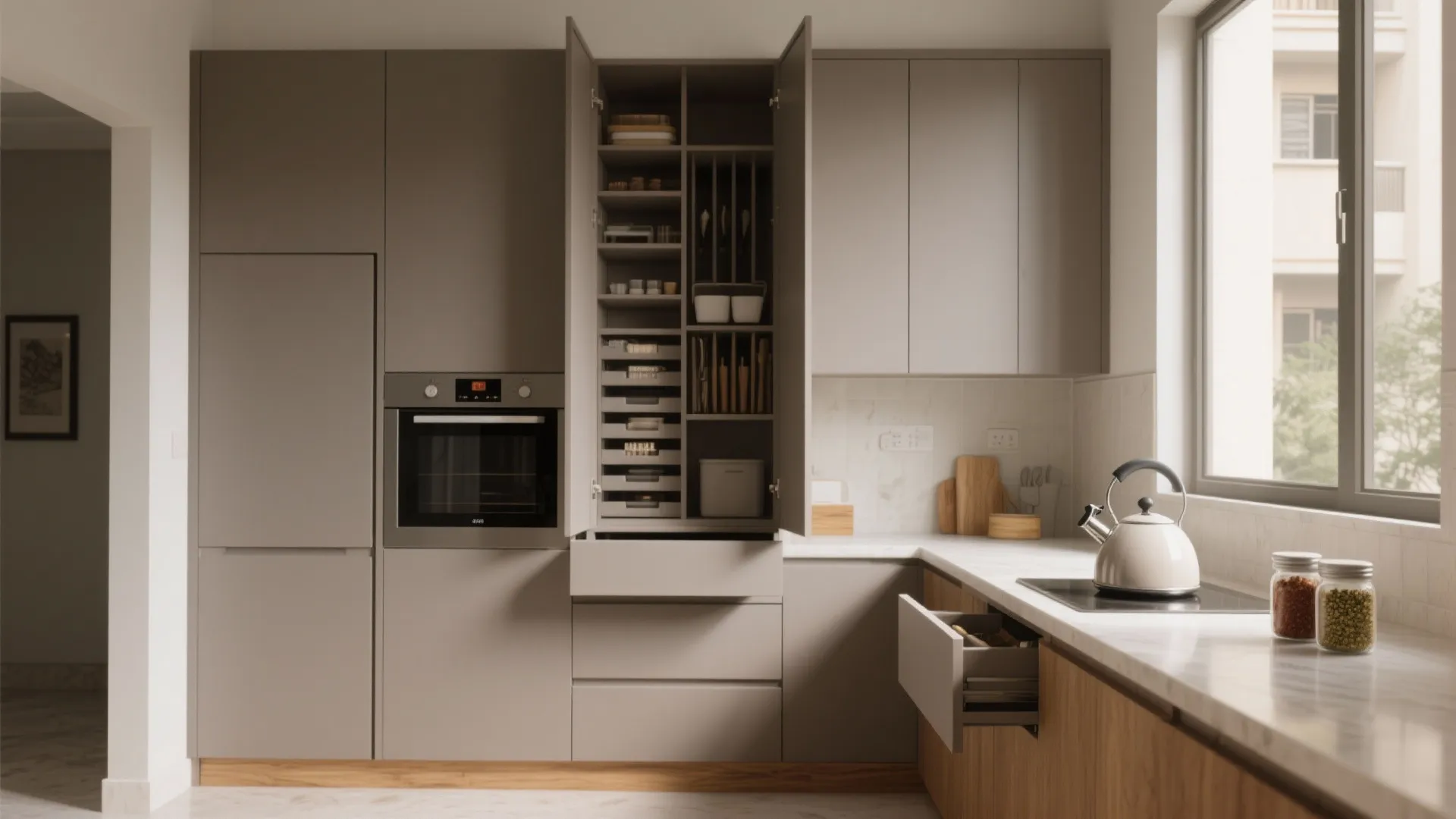 Minimalist Kitchen Storage with Streamlined Lines