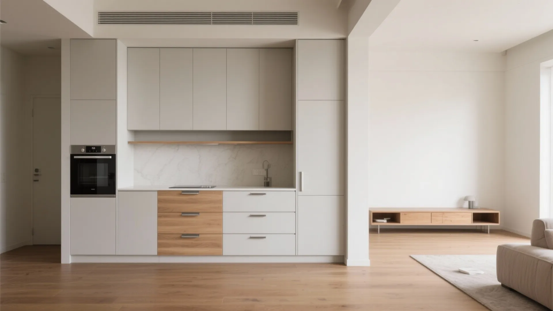 Minimalist kitchen storage for open-plan calm