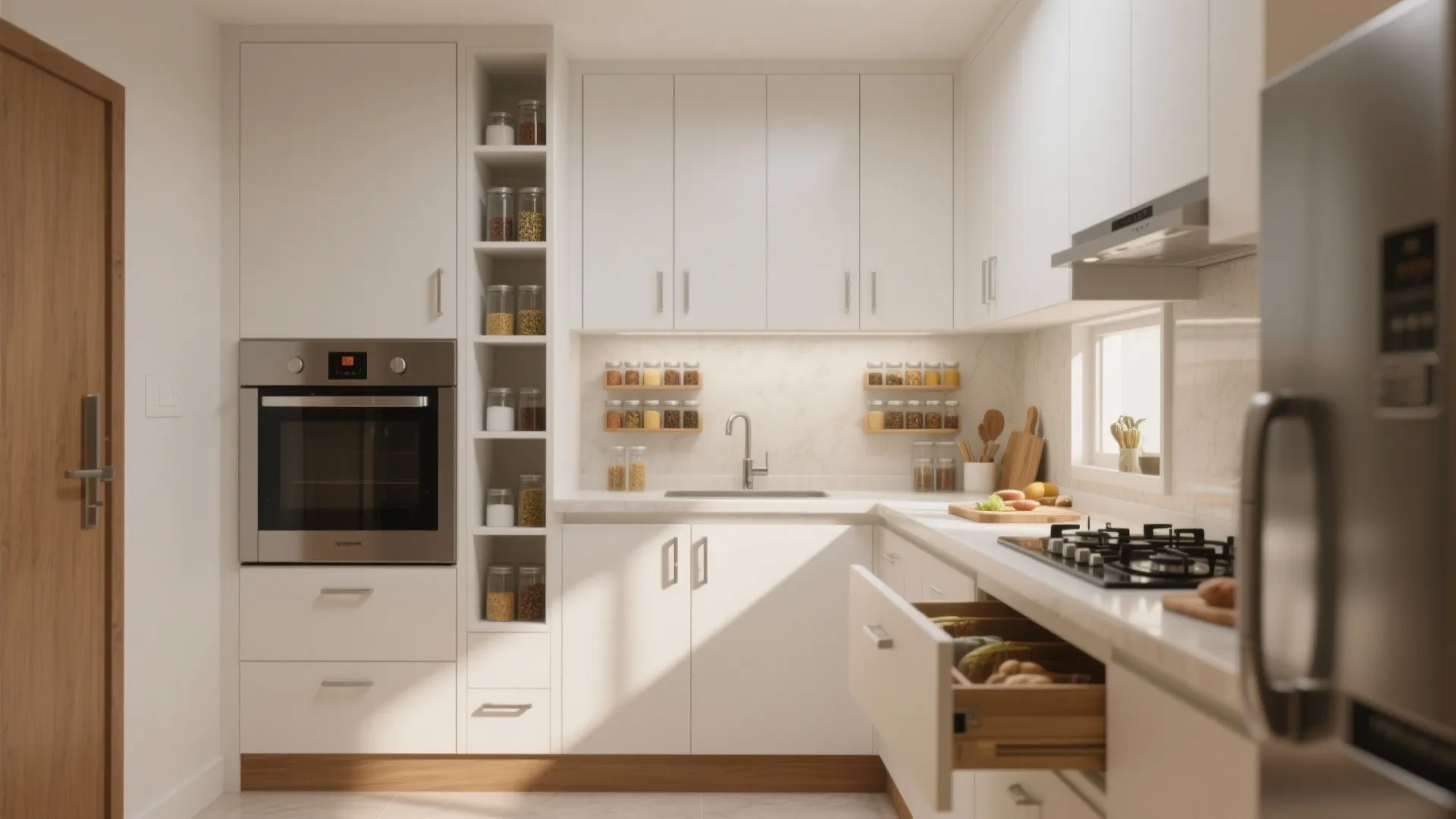Minimalist kitchen storage for a 2 BHK flat