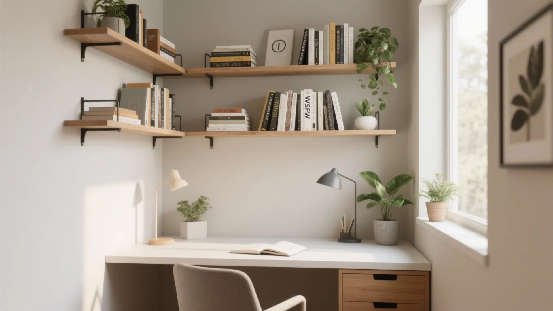 Minimalist shelving for clutter-free focus