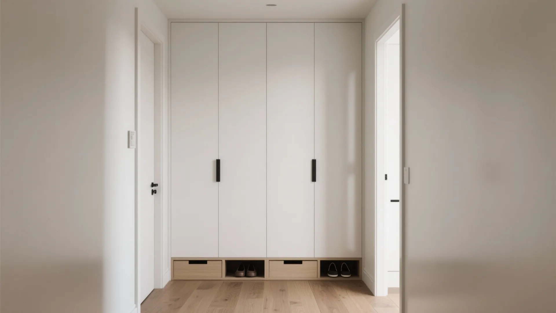 Minimalist Tall Cupboard with Hidden Shoe Drawers