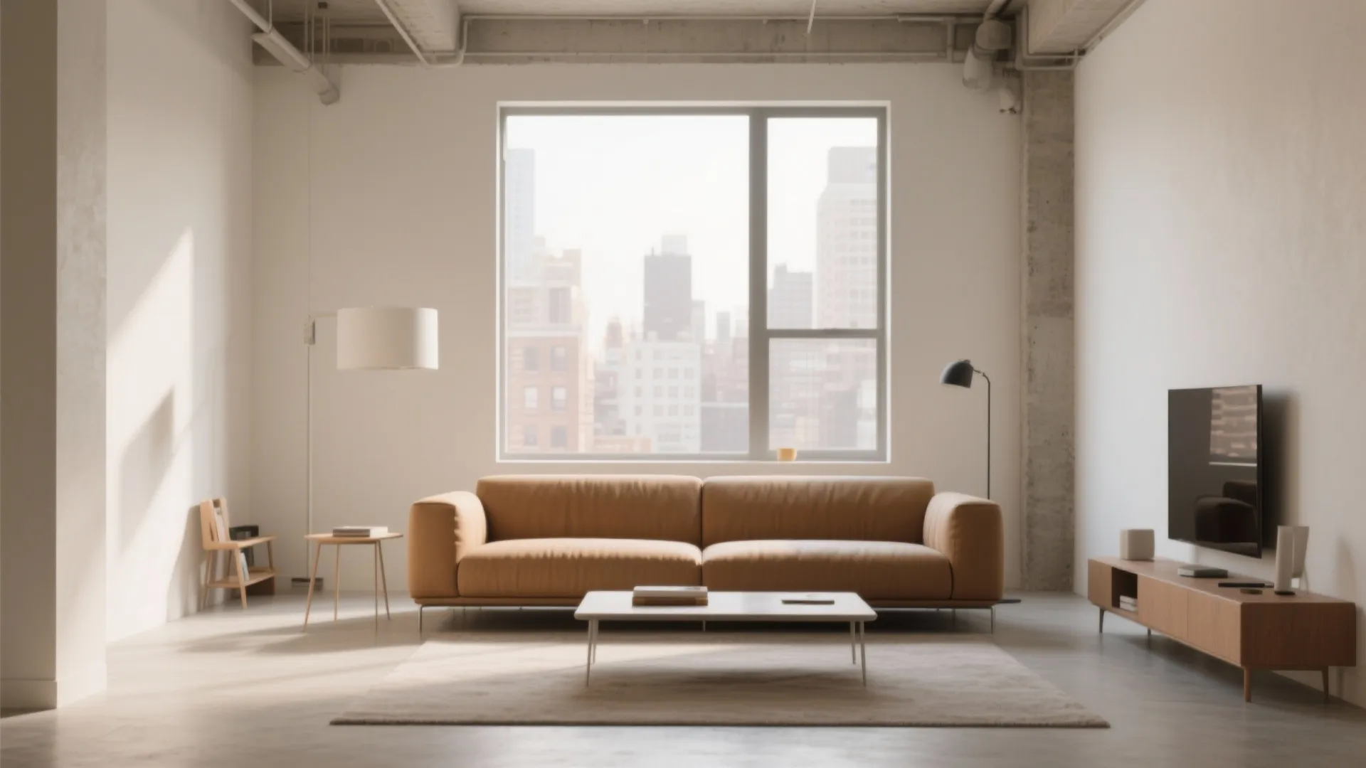 1. Minimalist Tan Sofa and Clean Lines