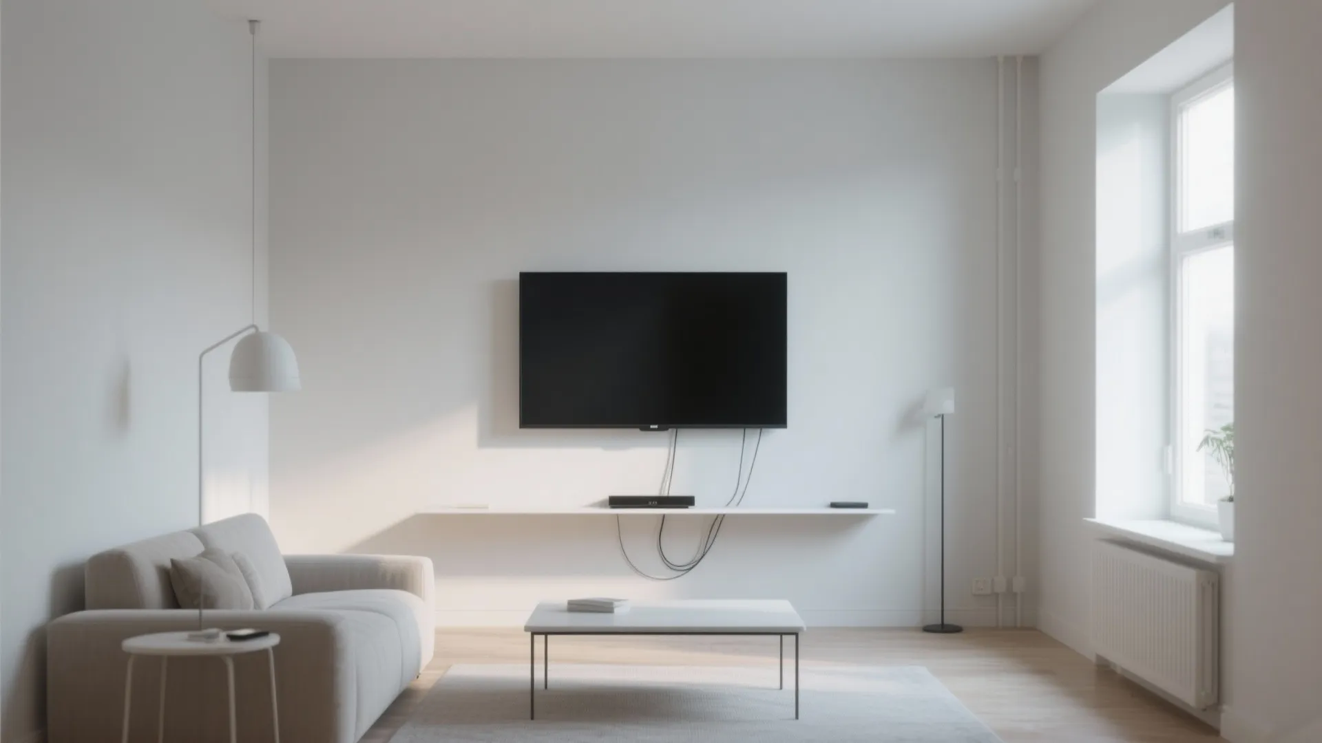 1. Minimalist Wall-Mount with Floating Shelf