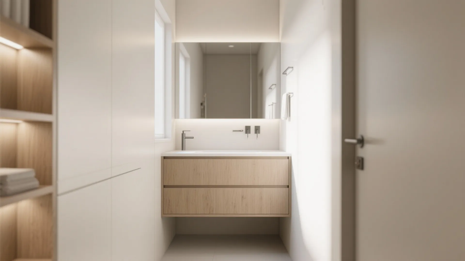 Minimalist vanity with hidden storage