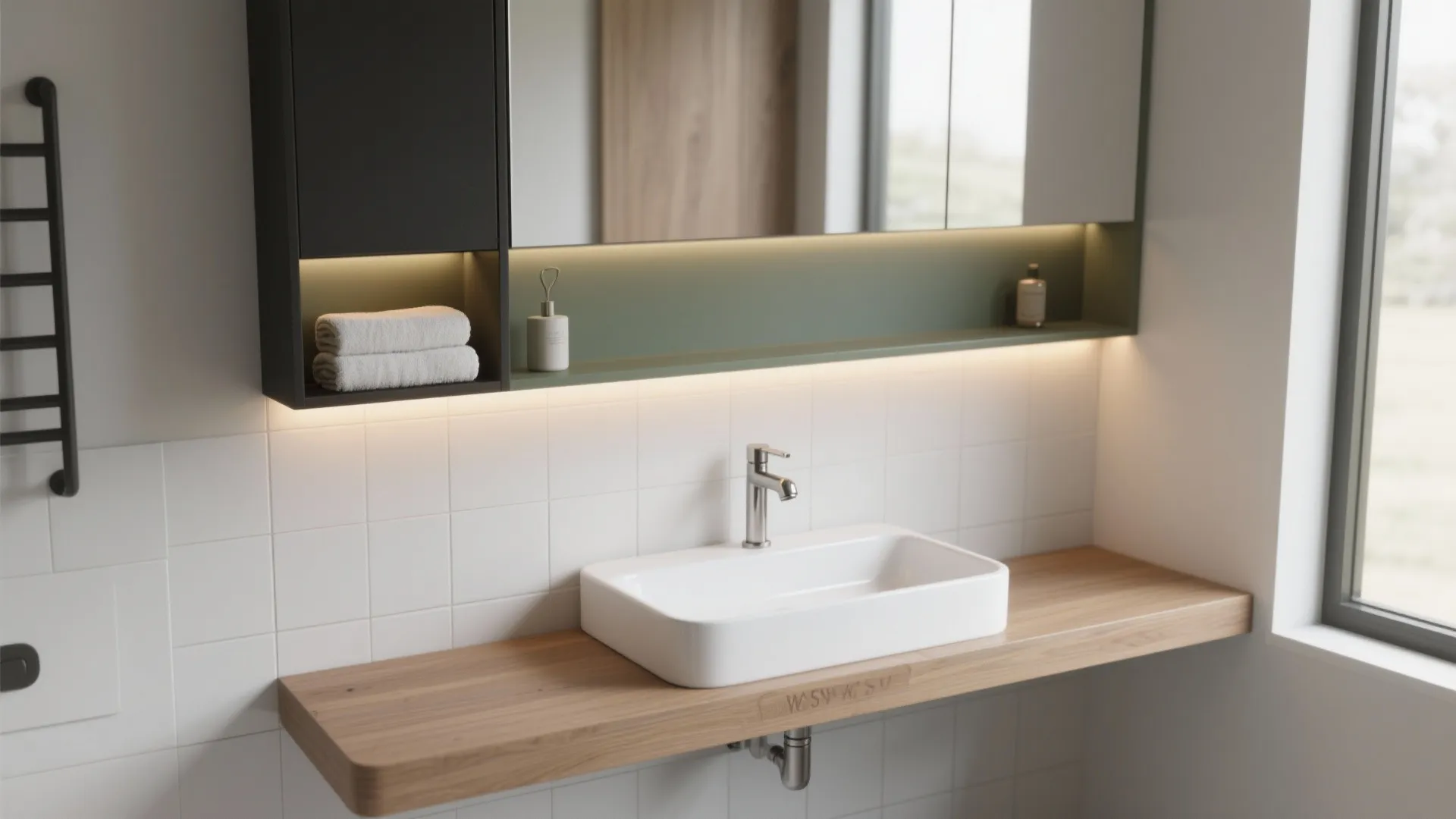 Minimalist Vanity Set with Mirrored Storage