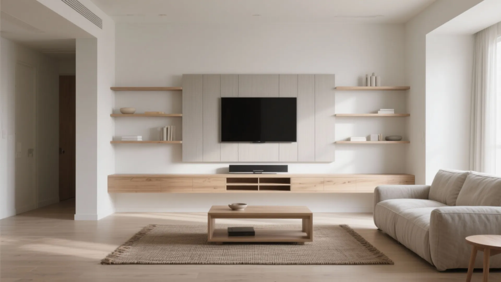 Minimalist Media Wall with Floating Shelves