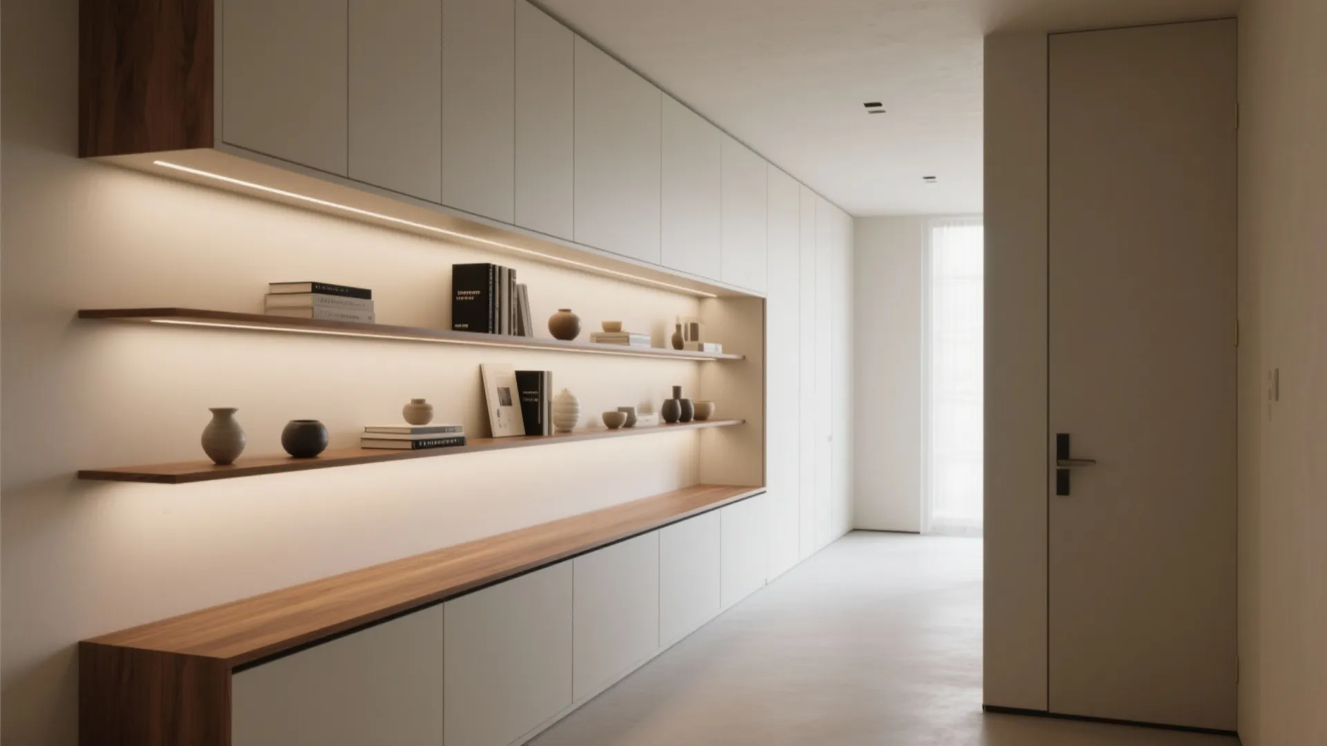 Minimalist Showcase Wall with Hidden Storage
