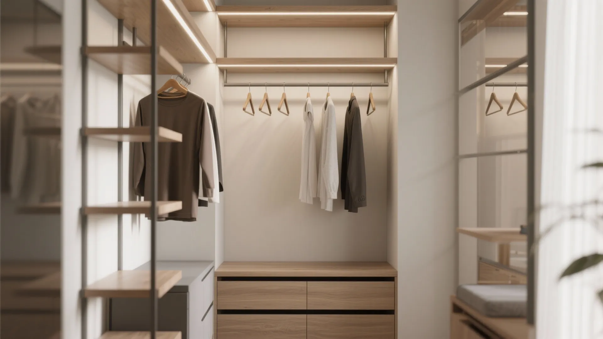 Minimalist shelving and open compartments