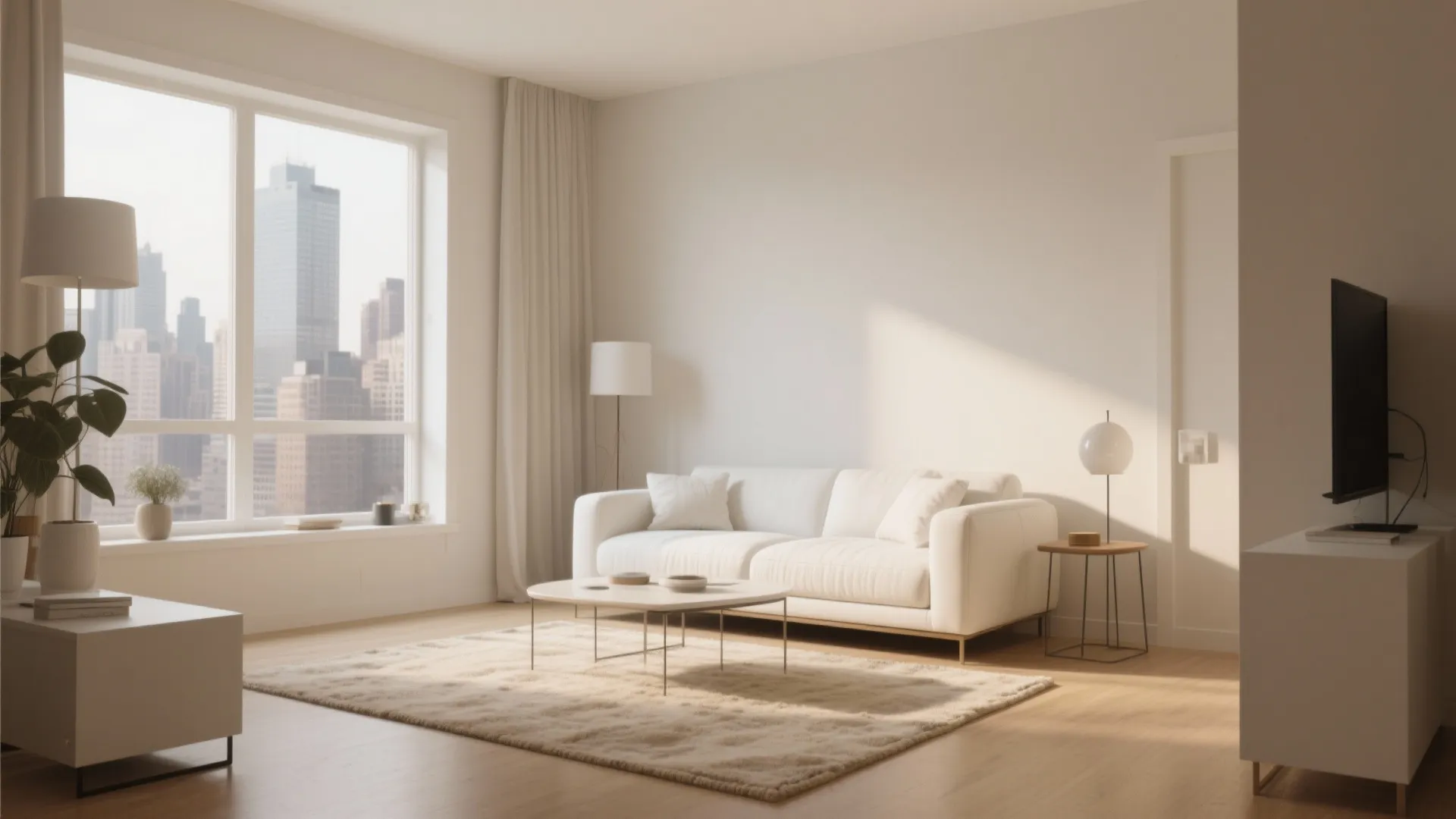 1. Minimalist White Couch & Neutral Palette
