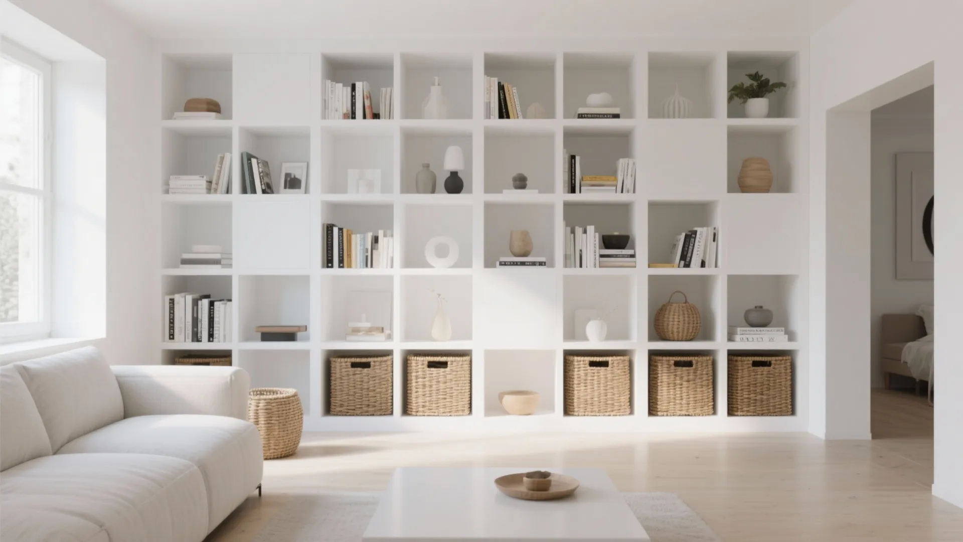 1. Minimalist White Cube Shelving
