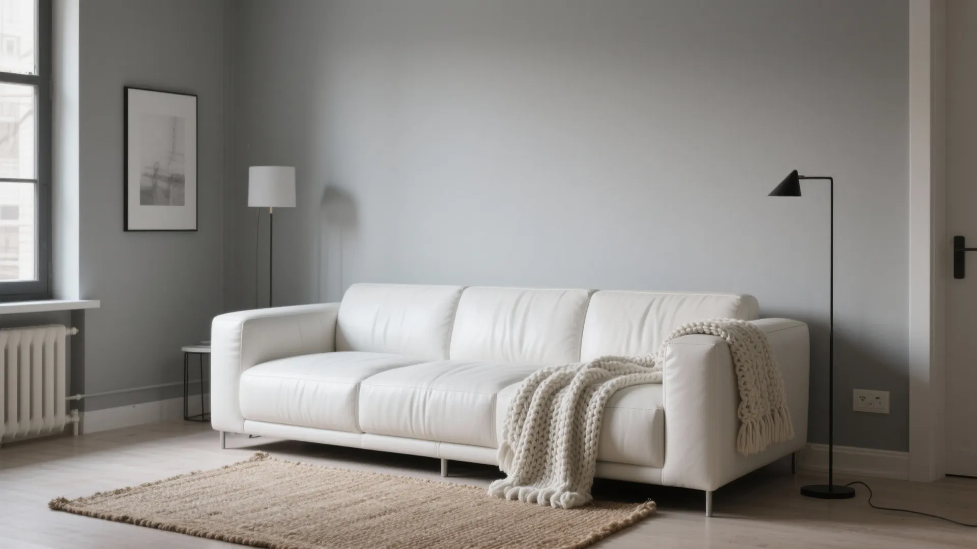 1. Minimalist Chic with a White Leather Sofa