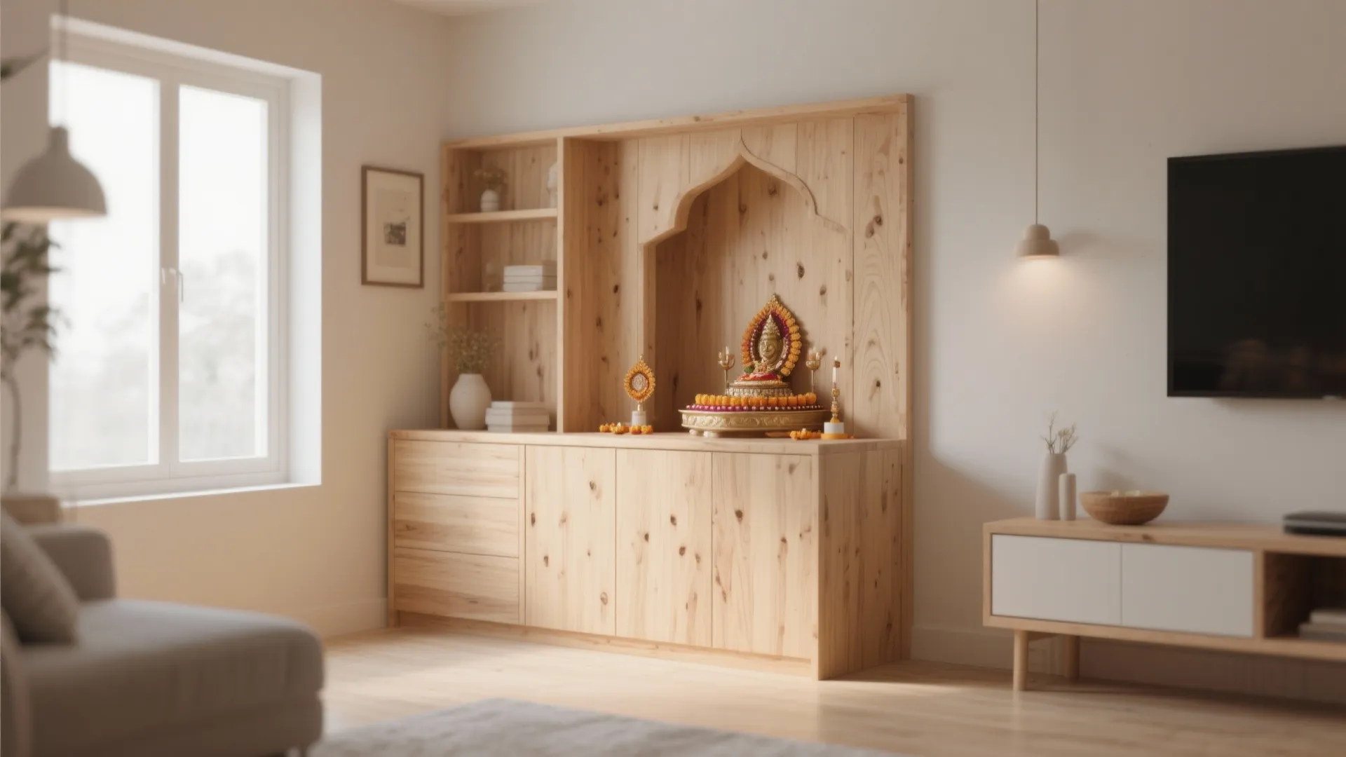 Minimalist Wooden Mandir Design