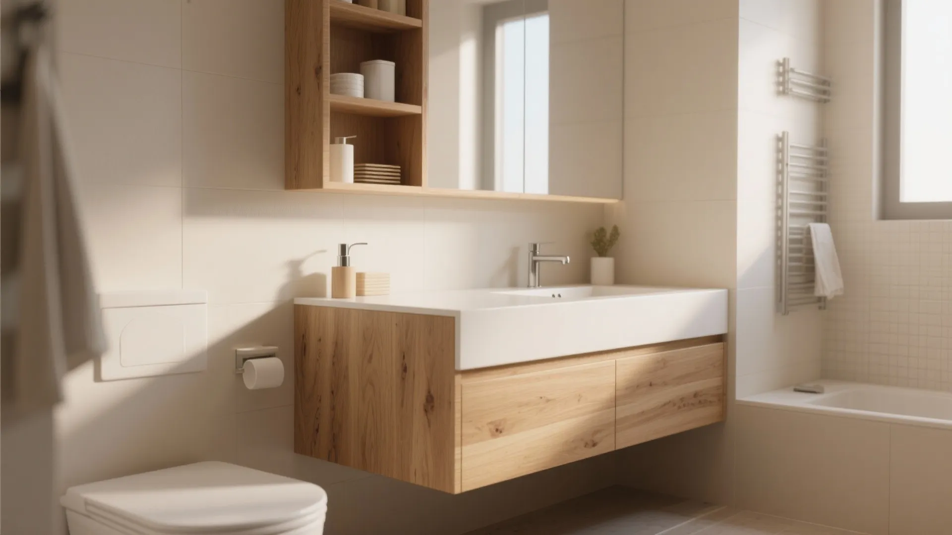 1. Minimalist Wooden Vanity
