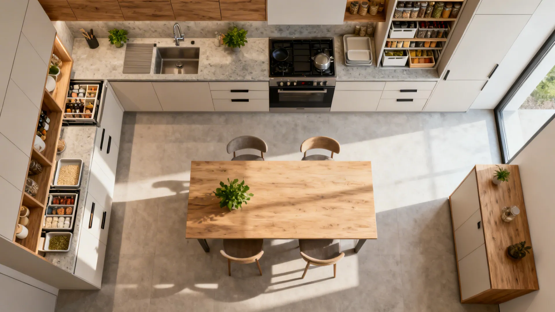 1) Minimalist Storage with Zoned Dining